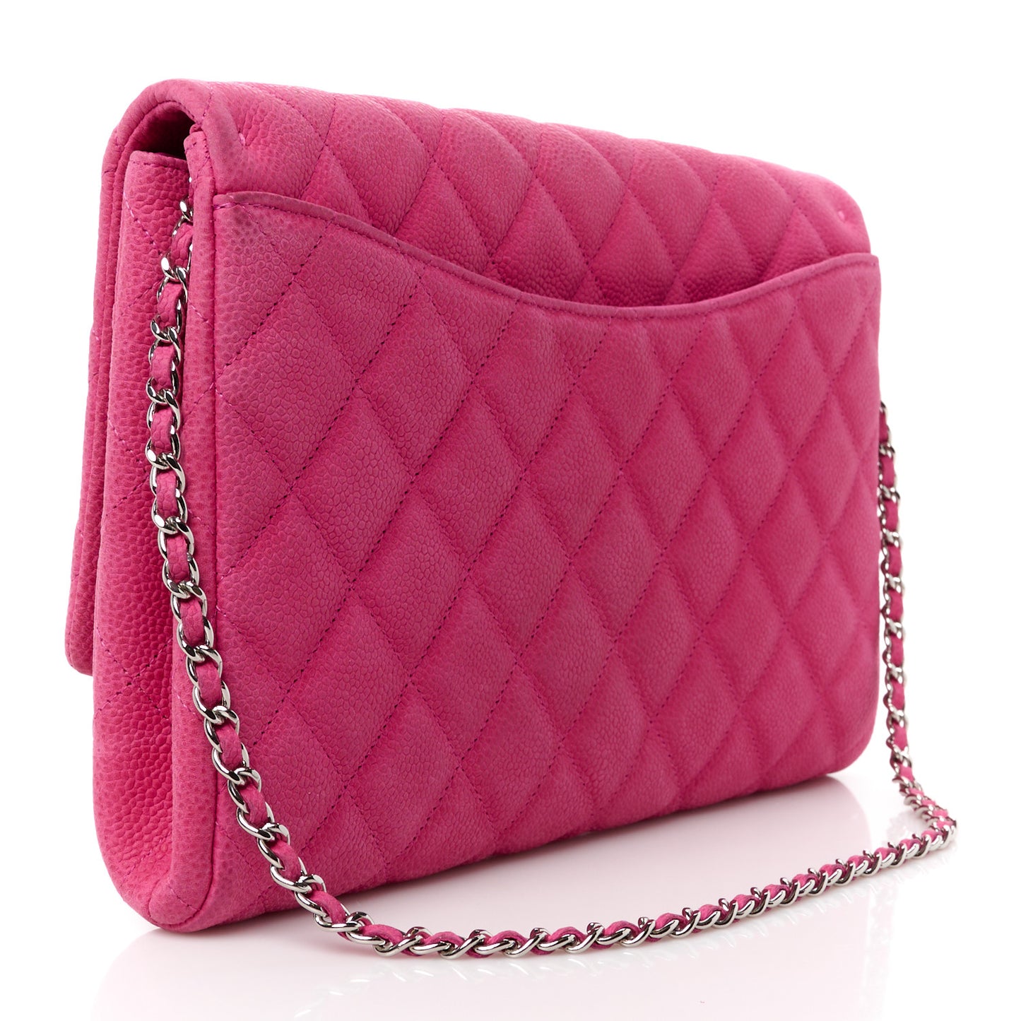 Iridescent Caviar Quilted Clutch with Chain Flap Pink