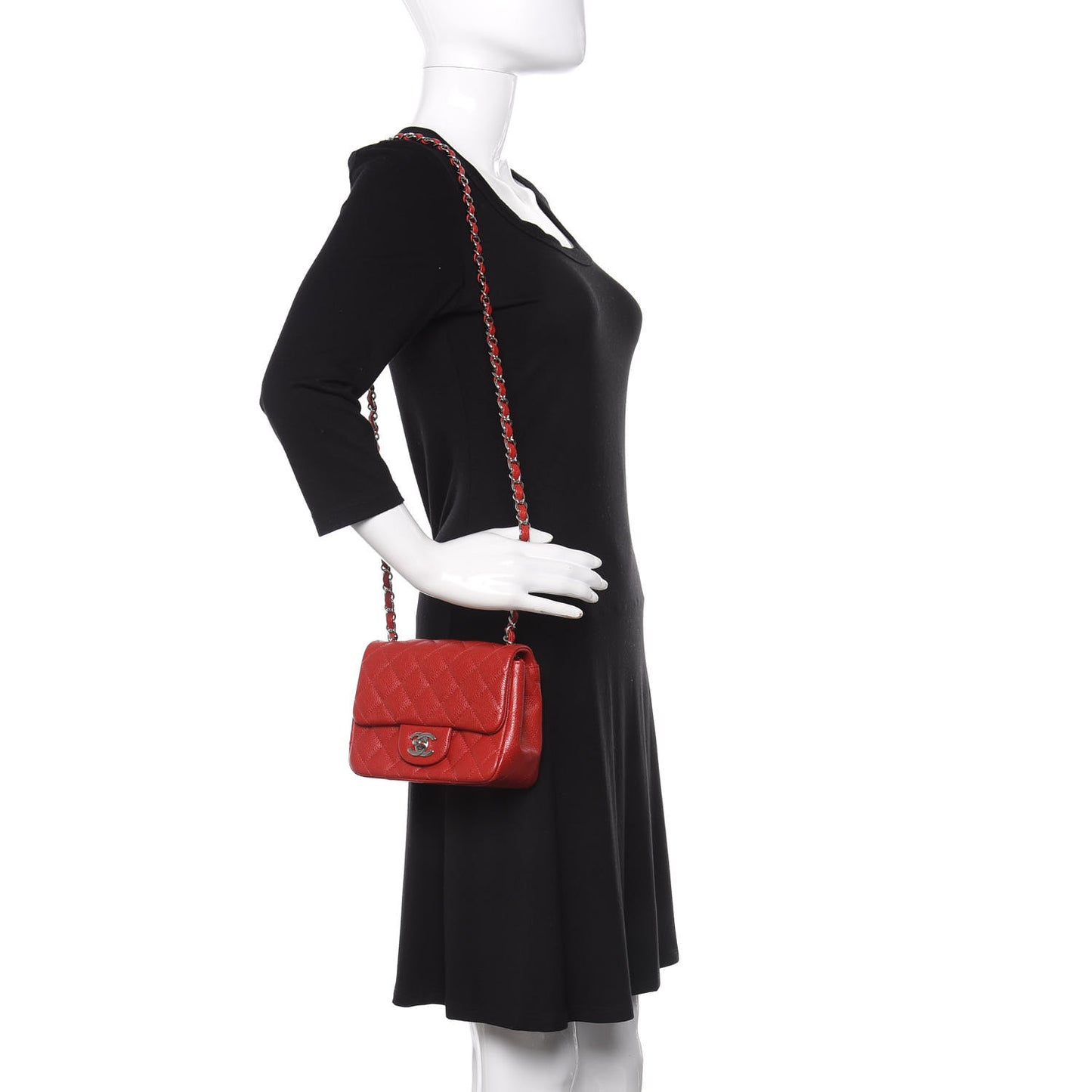 Caviar Quilted Mini Square Flap Red