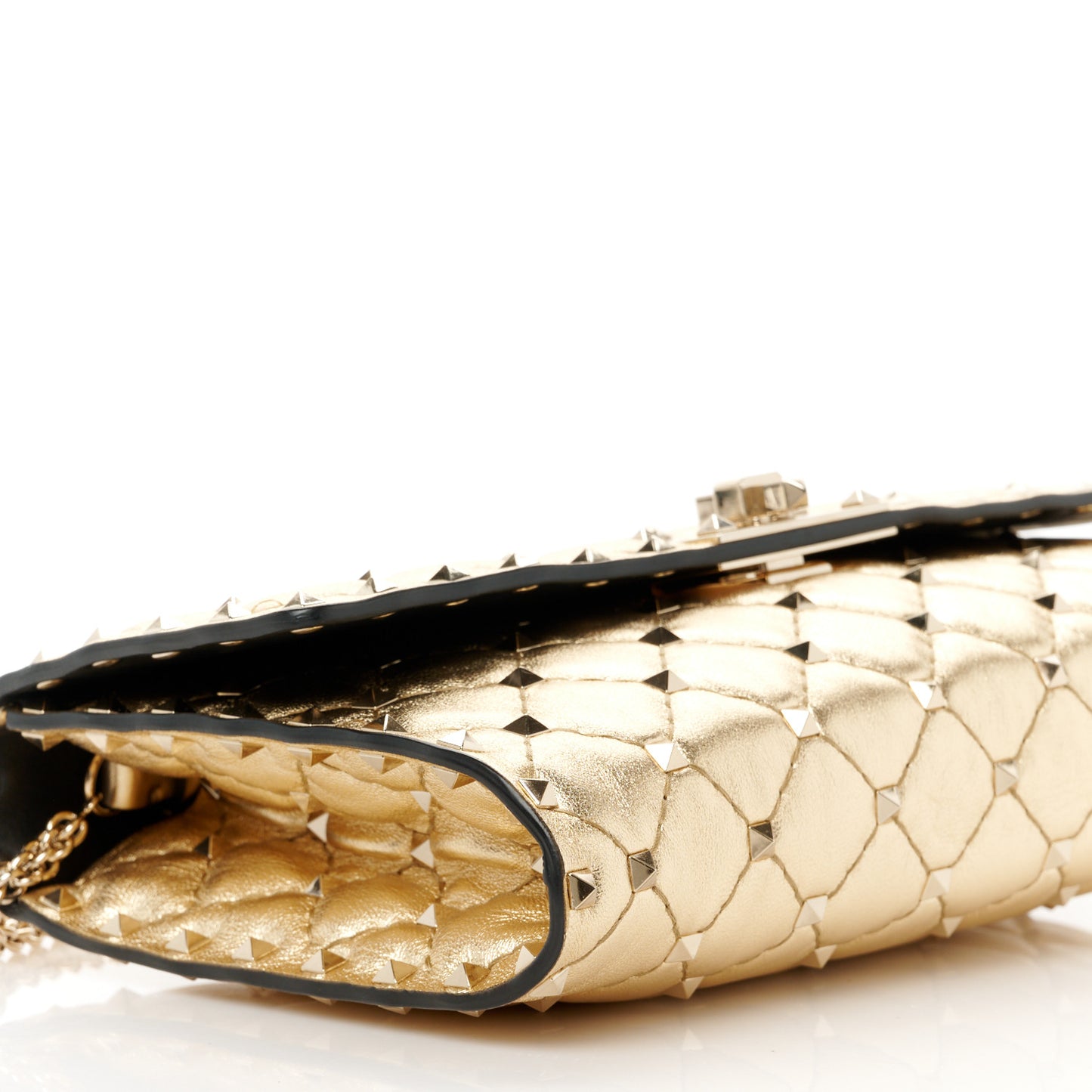 Metallic Nappa Rockstud Spike Wallet on Chain
