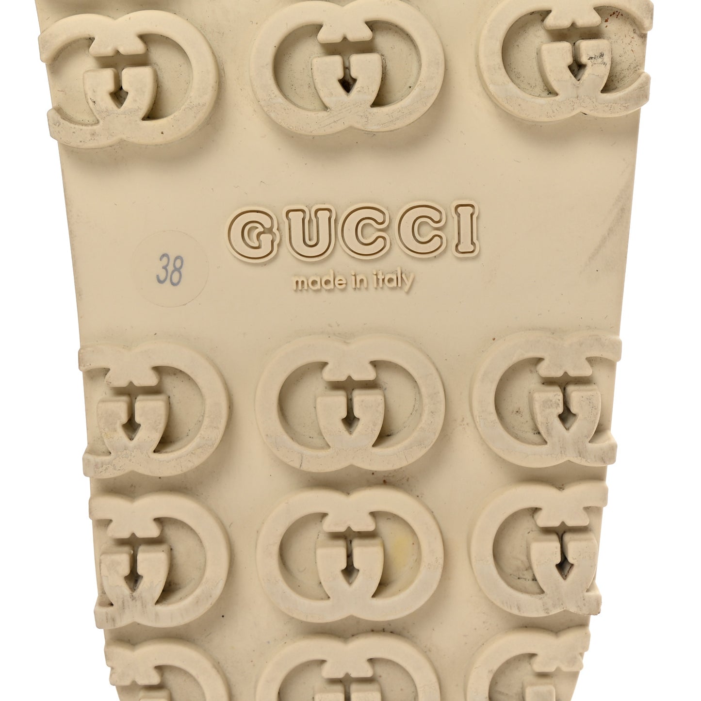 Cubic Rubber GG Monogram Womens Interlocking G Platform 42mm Slide Sandals 38 Beige Ebony