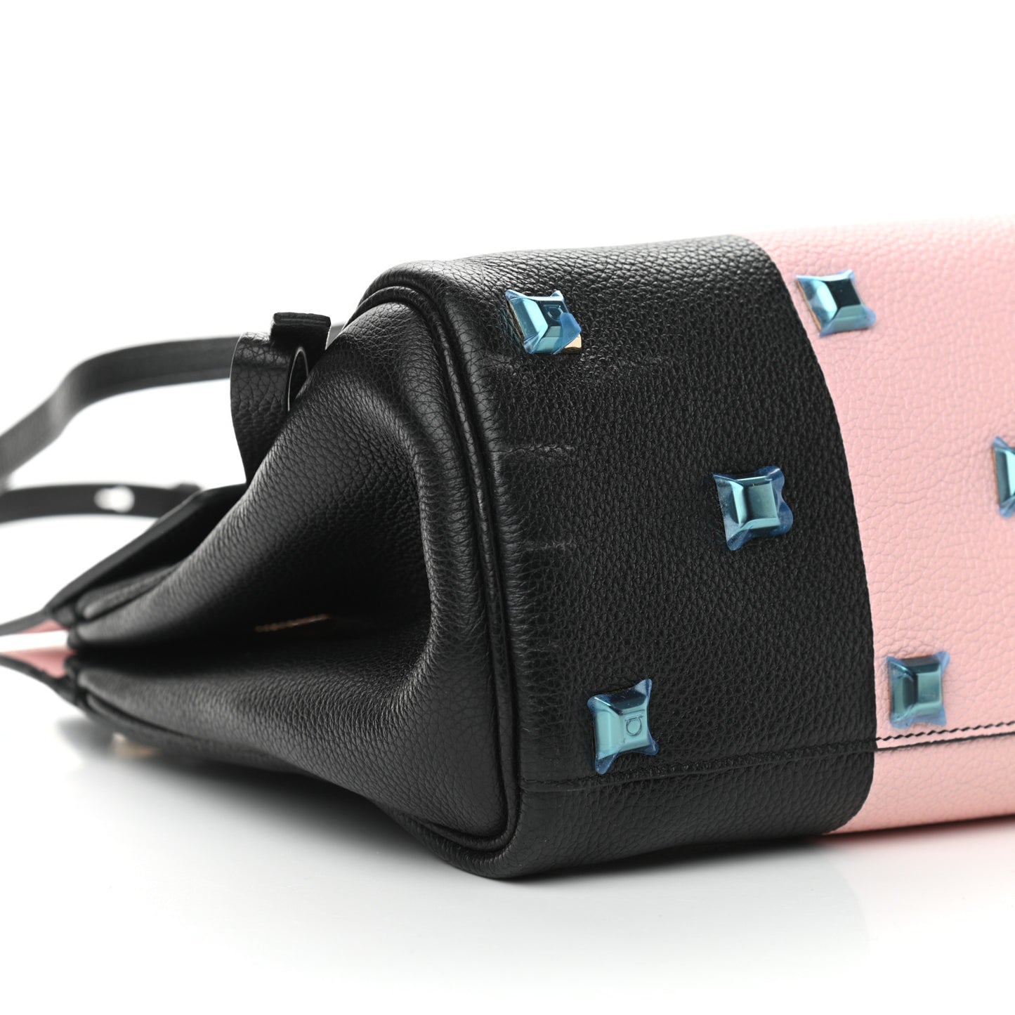 Calfskin Studio Top Handle Bag Black Pink