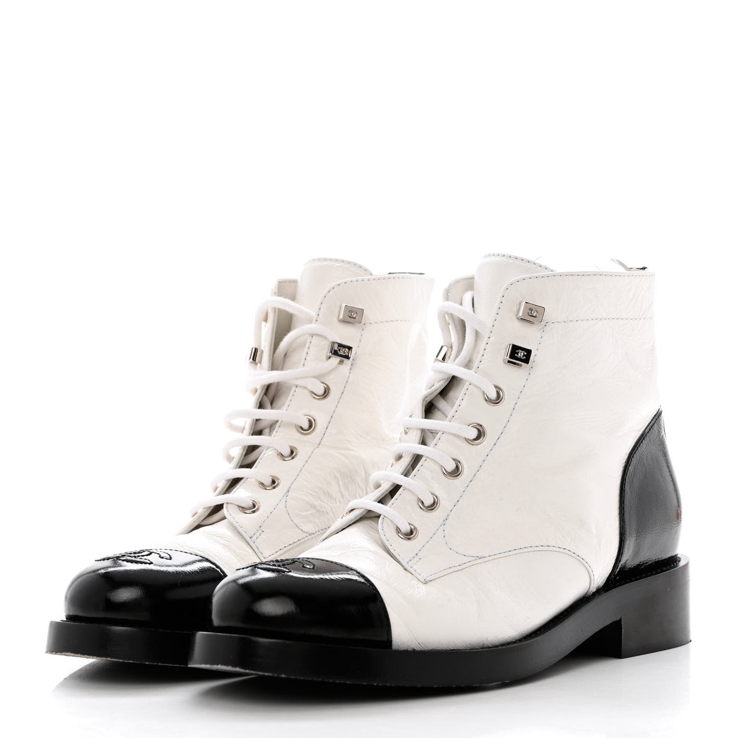 Distressed Patent Cap Toe Combat Boots 37 White Black