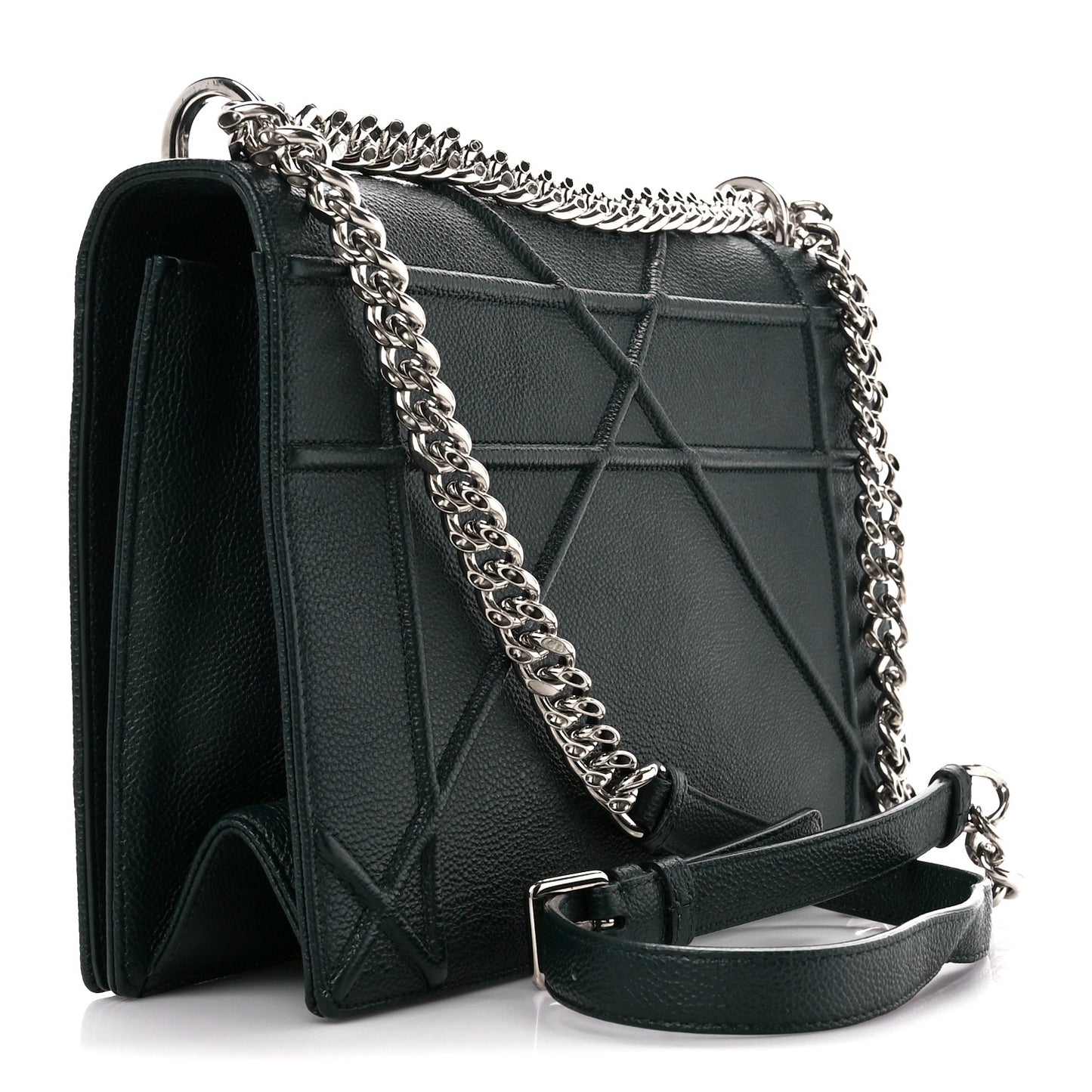 Grained Calfskin Large Diorama Flap Bag Green