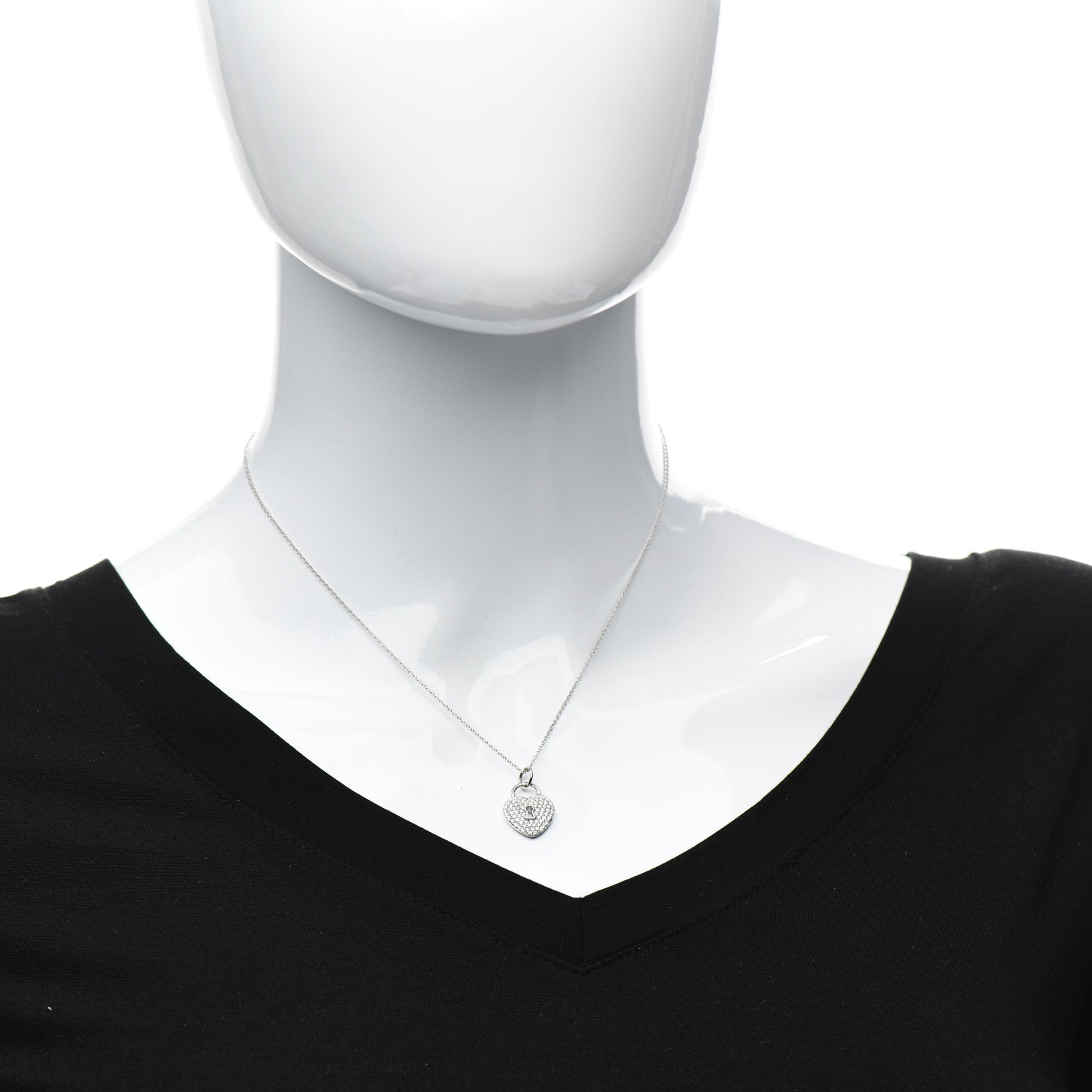 Tiffany Platinum Diamond Small Heart Lock Pendant Necklace 2 of 4