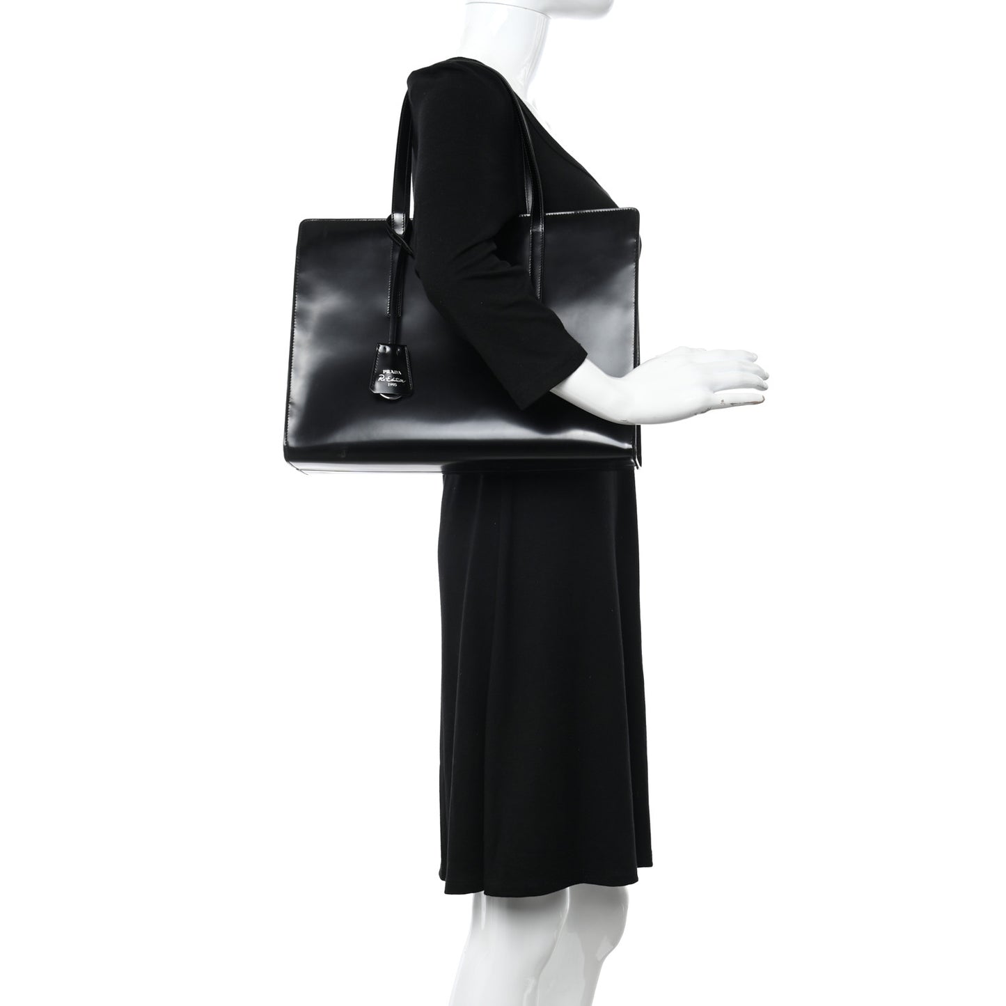Spazzolato Large Re-Edition 1995 Double Handle Handbag Black