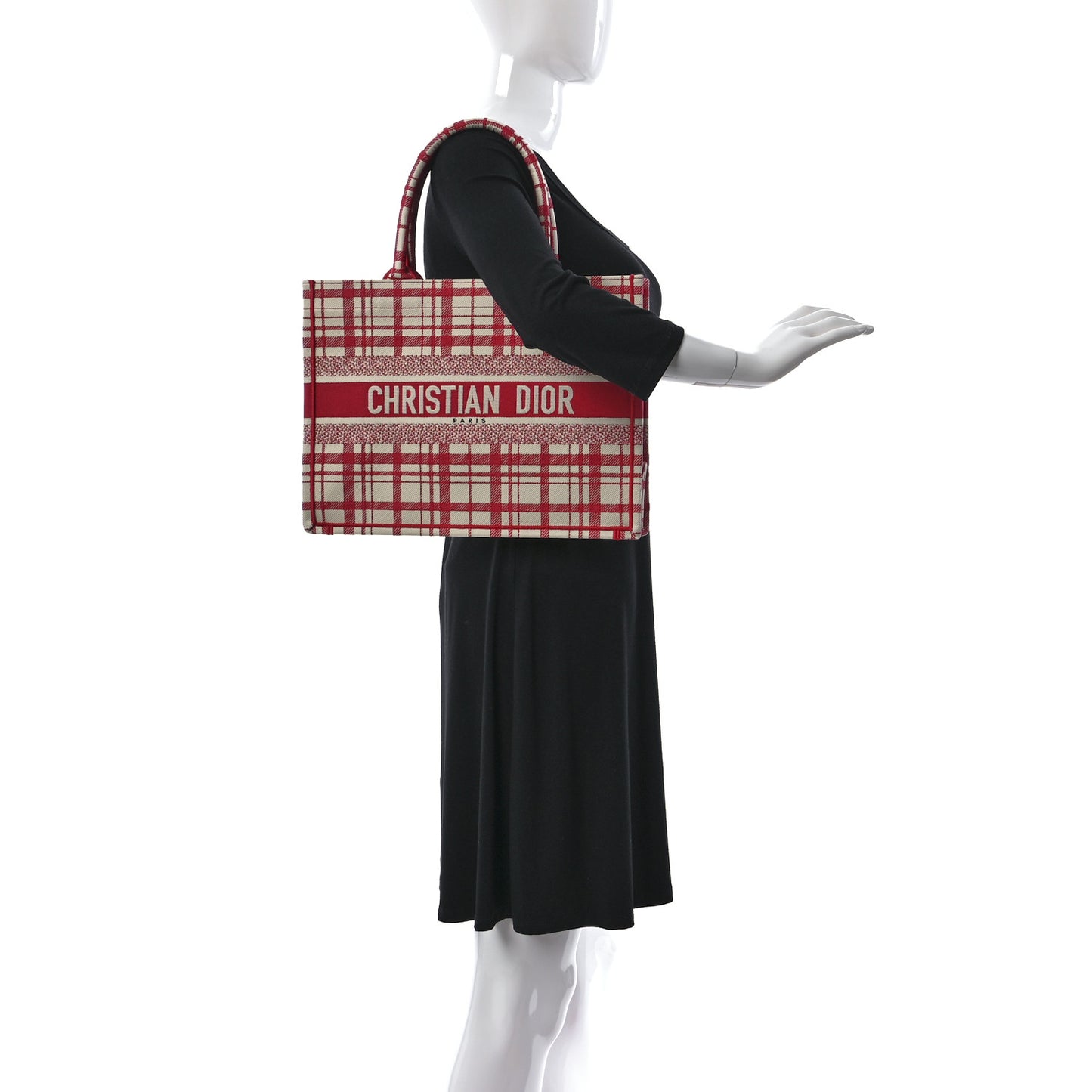 Canvas Embroidered Medium Check'n'Dior Book Tote Red Multicolor
