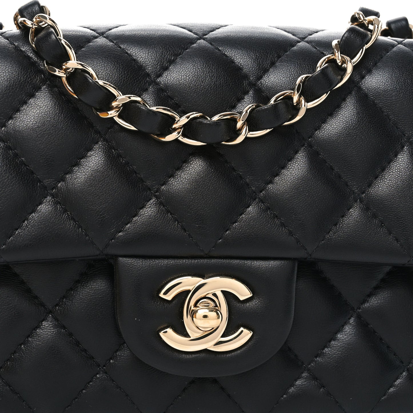 Lambskin Quilted Mini Rectangular Flap Black