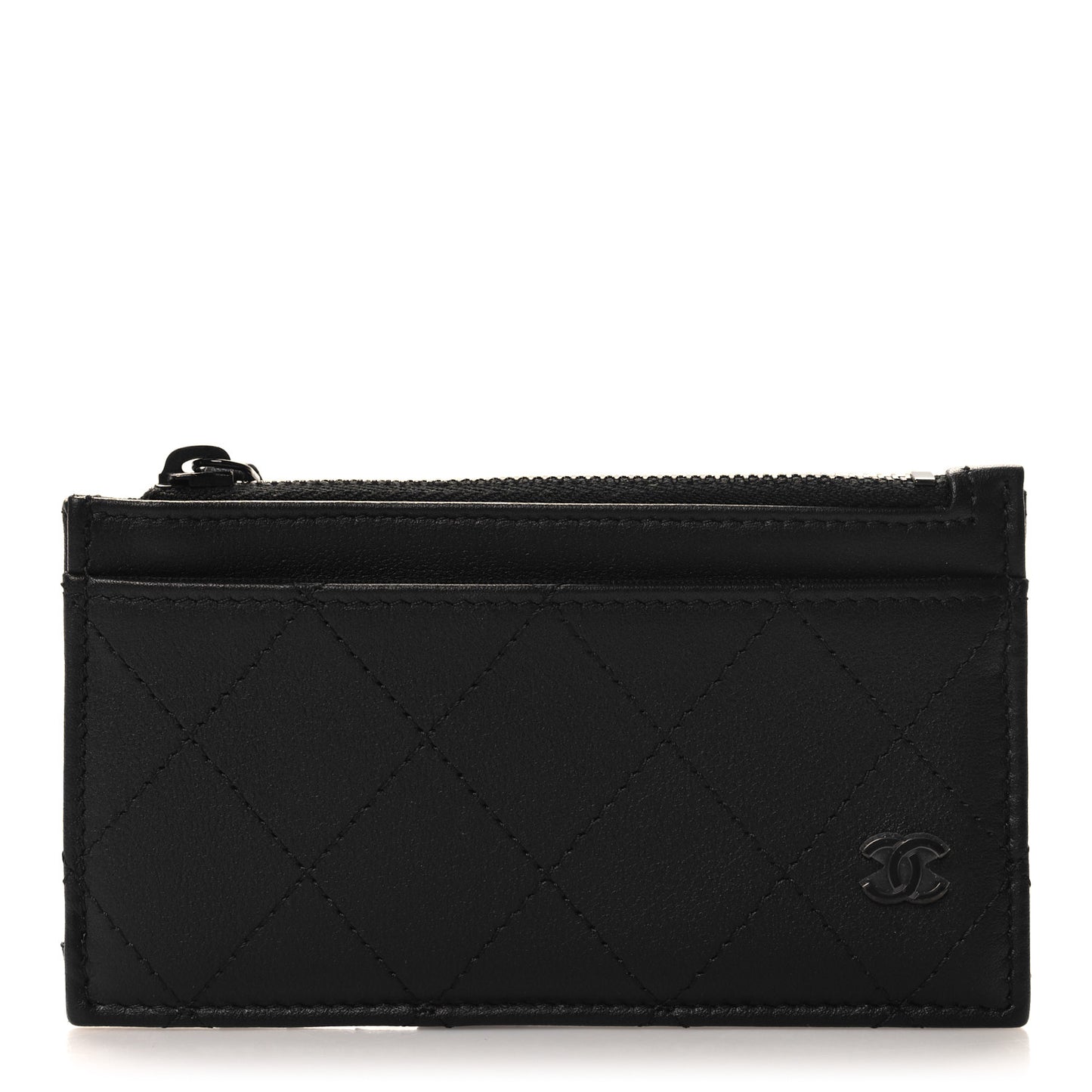 Calfskin Quilted Zip Card Holder So Black