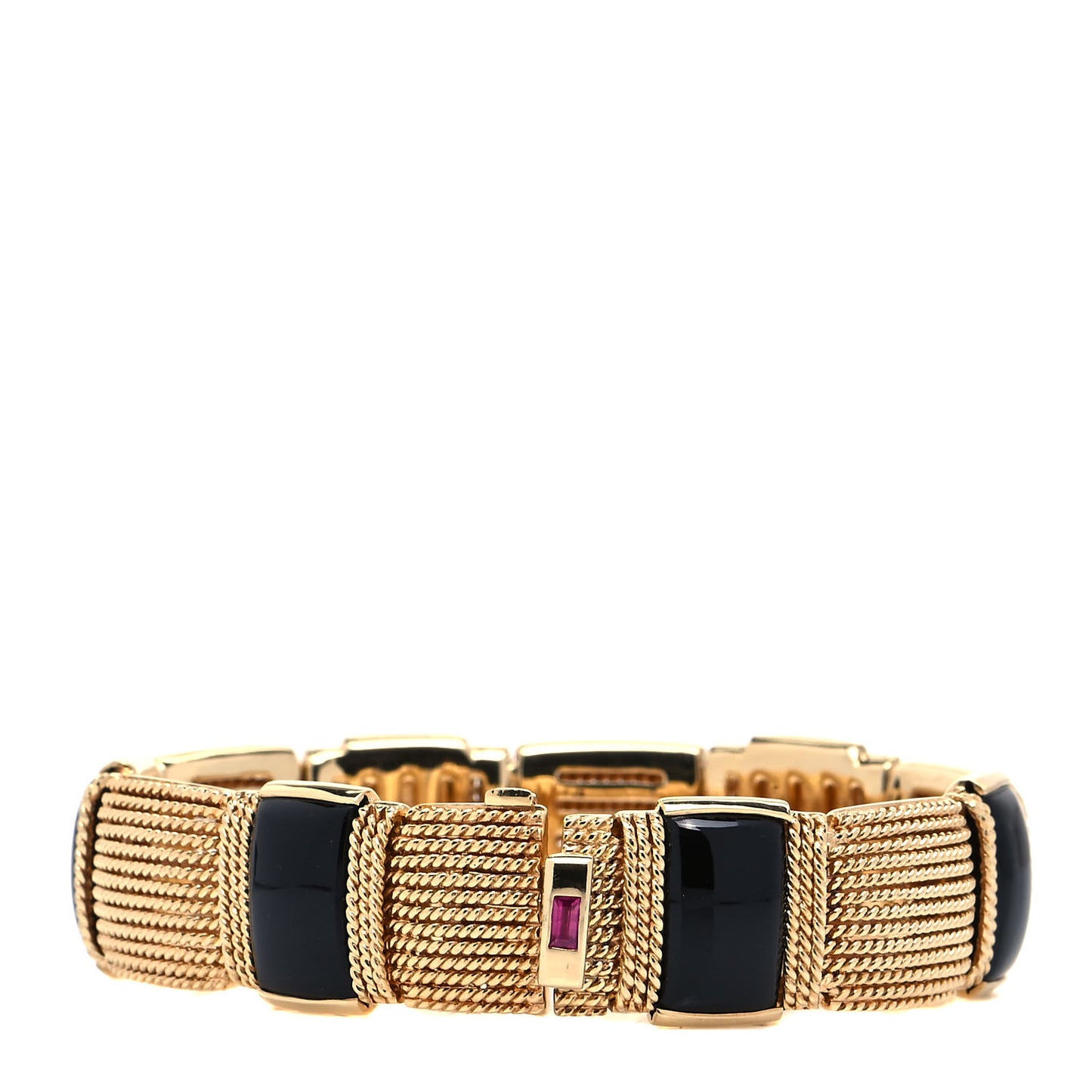 18K Yellow Gold Black Onyx Wide Silk Mesh Bracelet