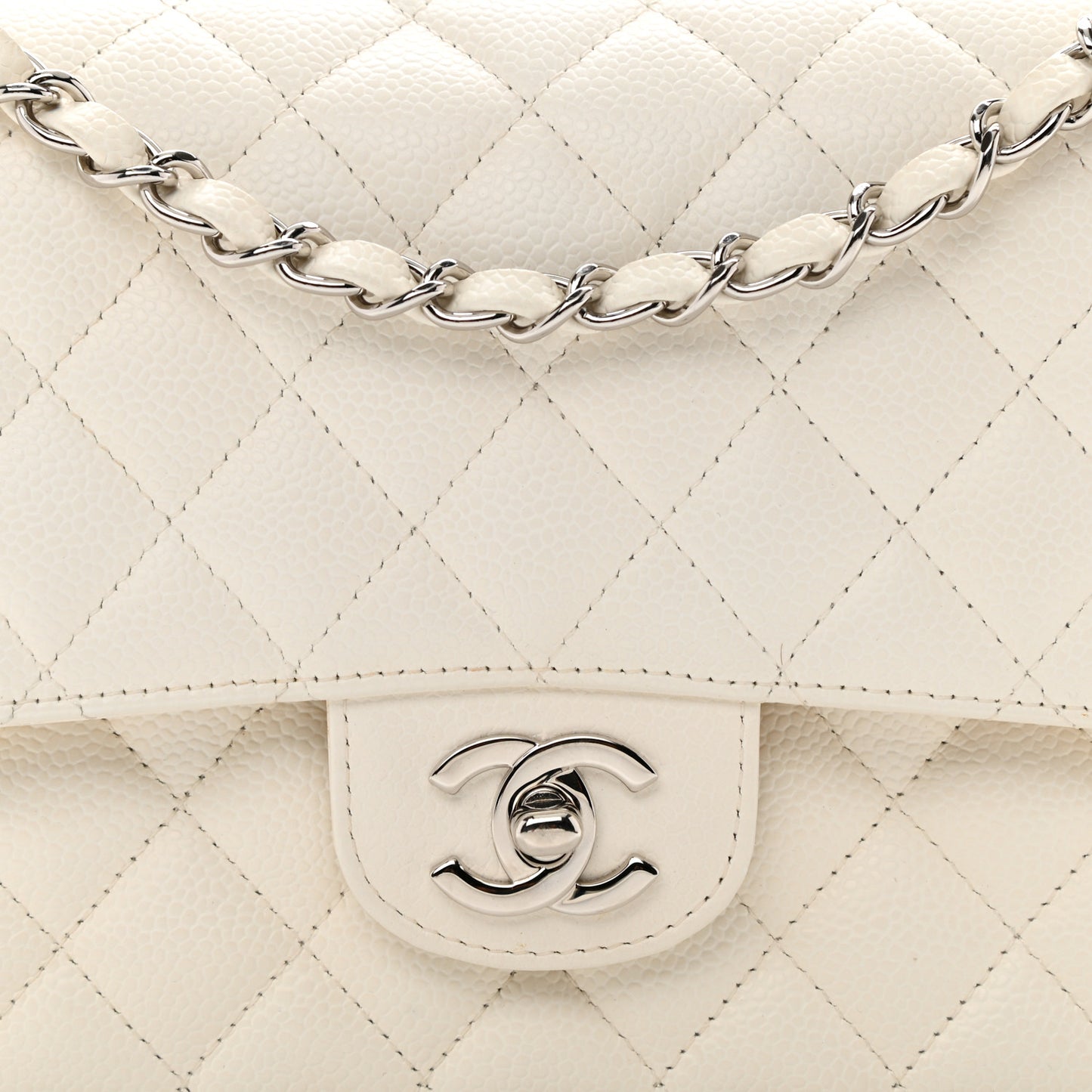Caviar Quilted Medium Double Flap White