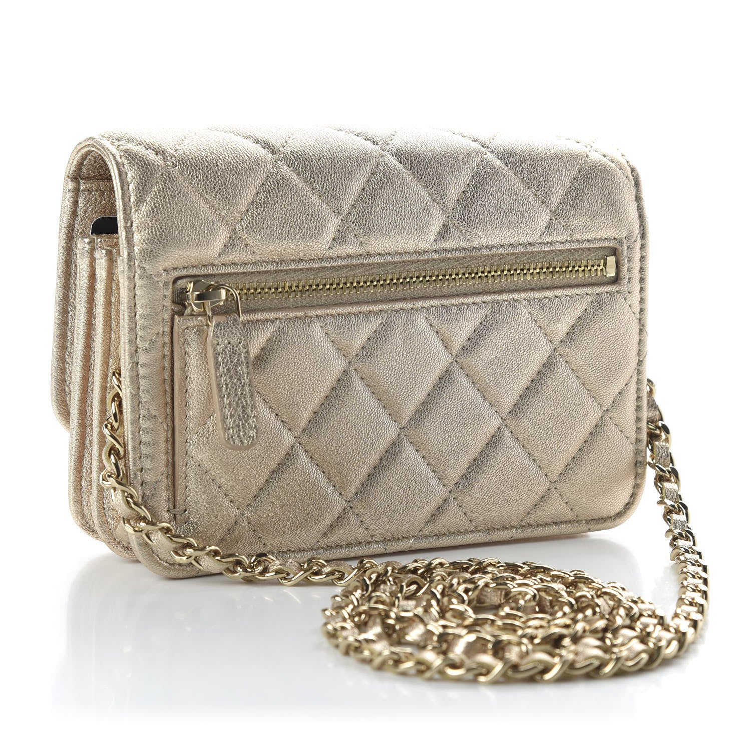 Chanel Metallic Lambskin Quilted Mini Wallet On Chain WOC Gold 3 of 11