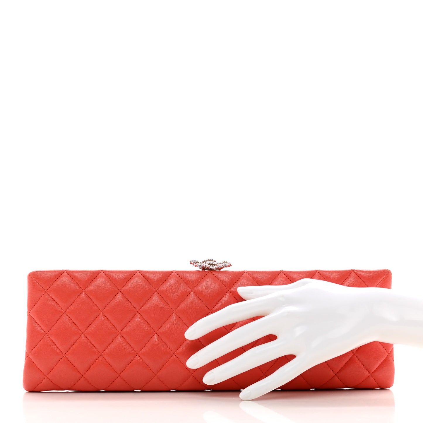 Lambskin Crystal Quilted Long Clutch Orange