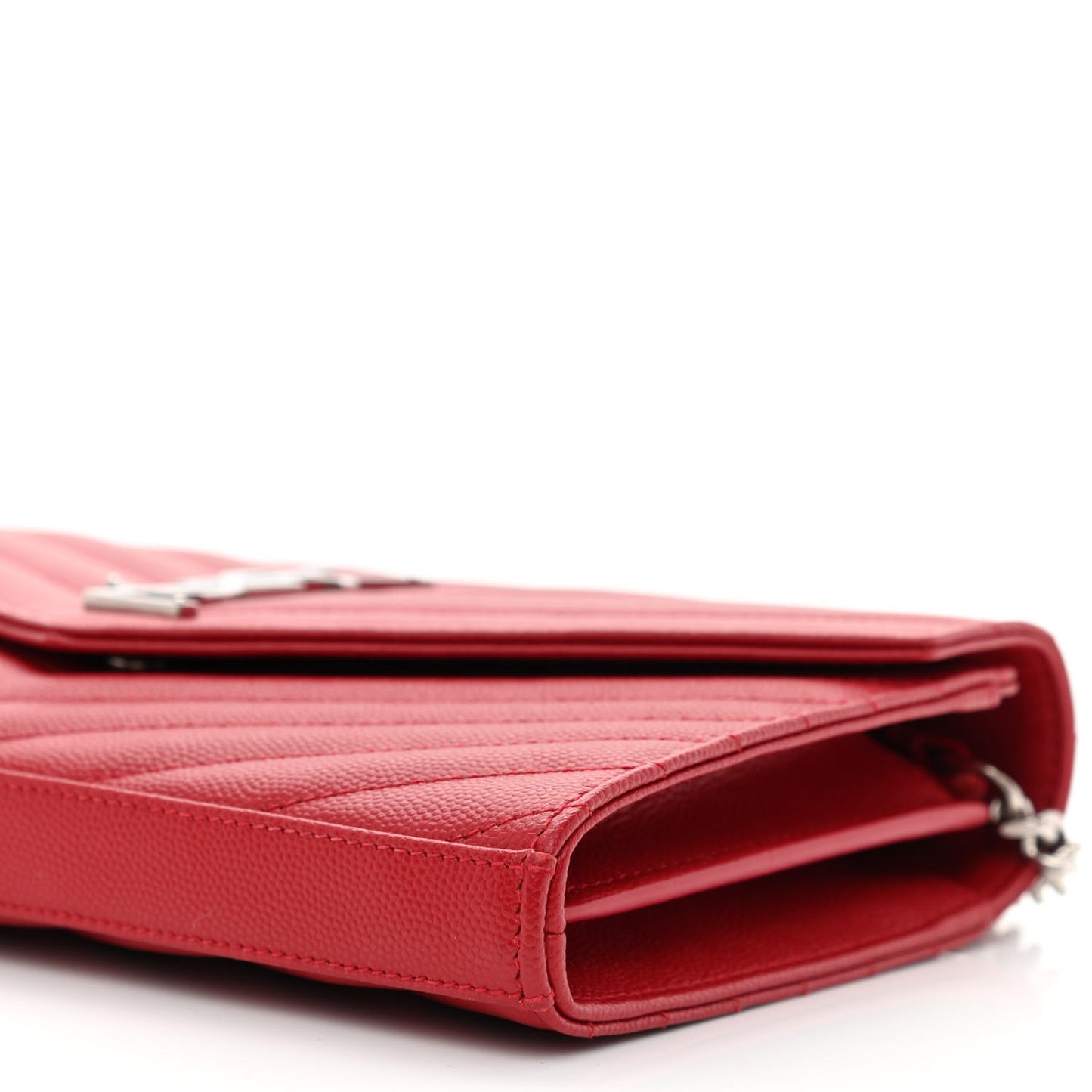 Grain De Poudre Matelasse Chevron Monogram Chain Wallet New Red