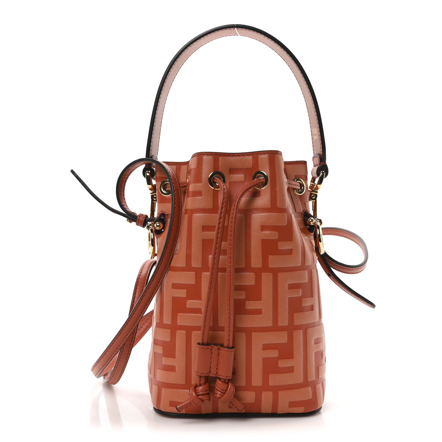 Vitello Termosport F is Fendi FF 1974 Embossed Mini Mon Tresor Bucket Bag Brick