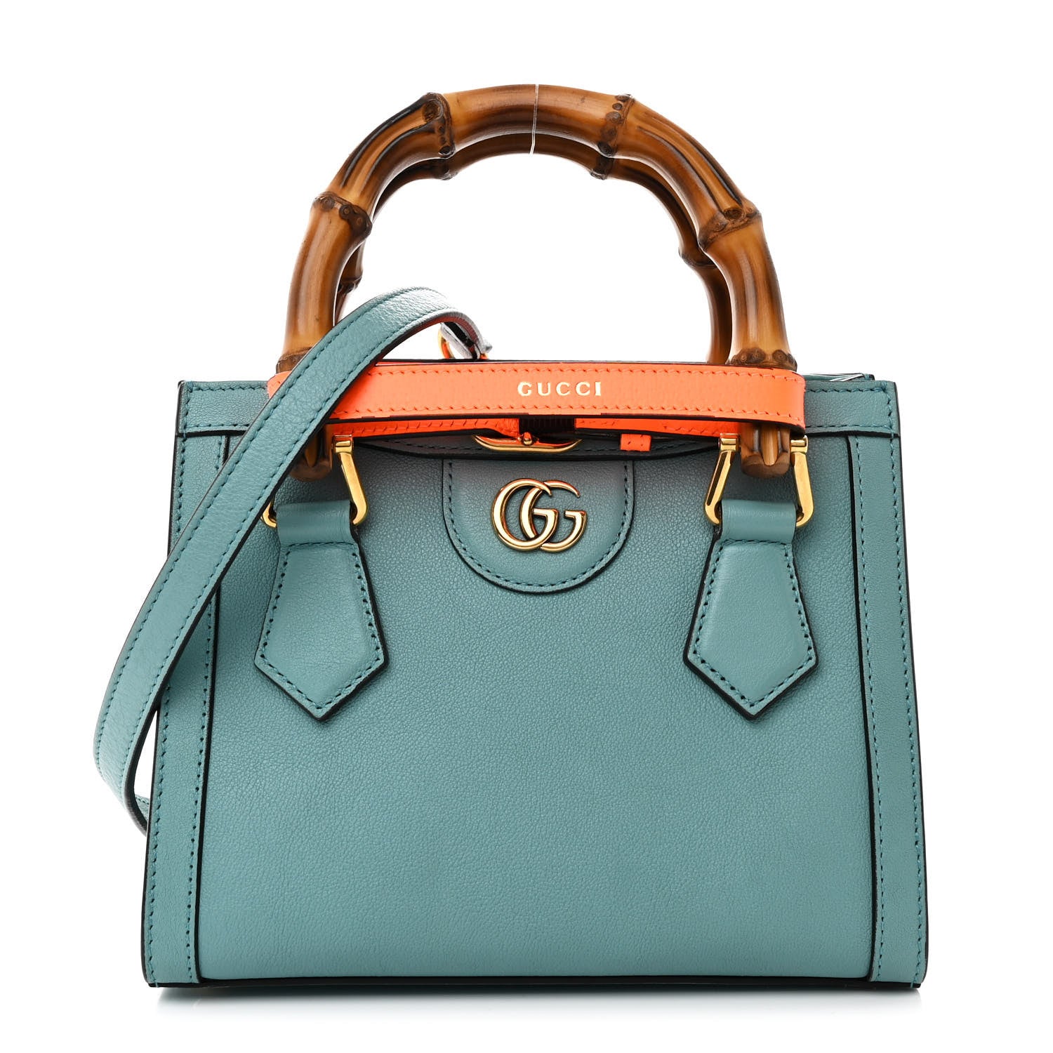 Gucci Textured Dollar Calfskin Web Mini Diana Tote Bag Dusty Azure