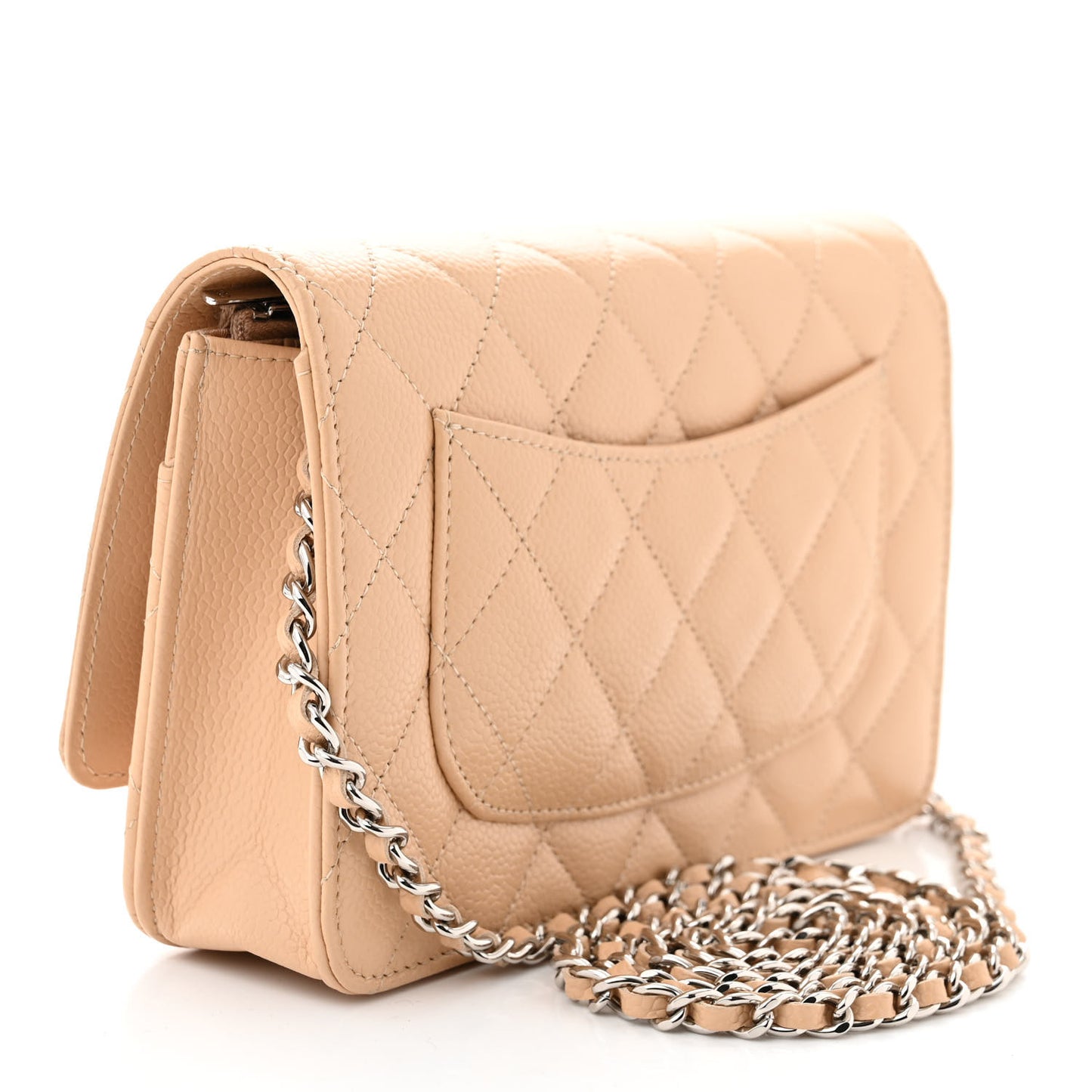 Caviar Quilted Wallet On Chain WOC Beige
