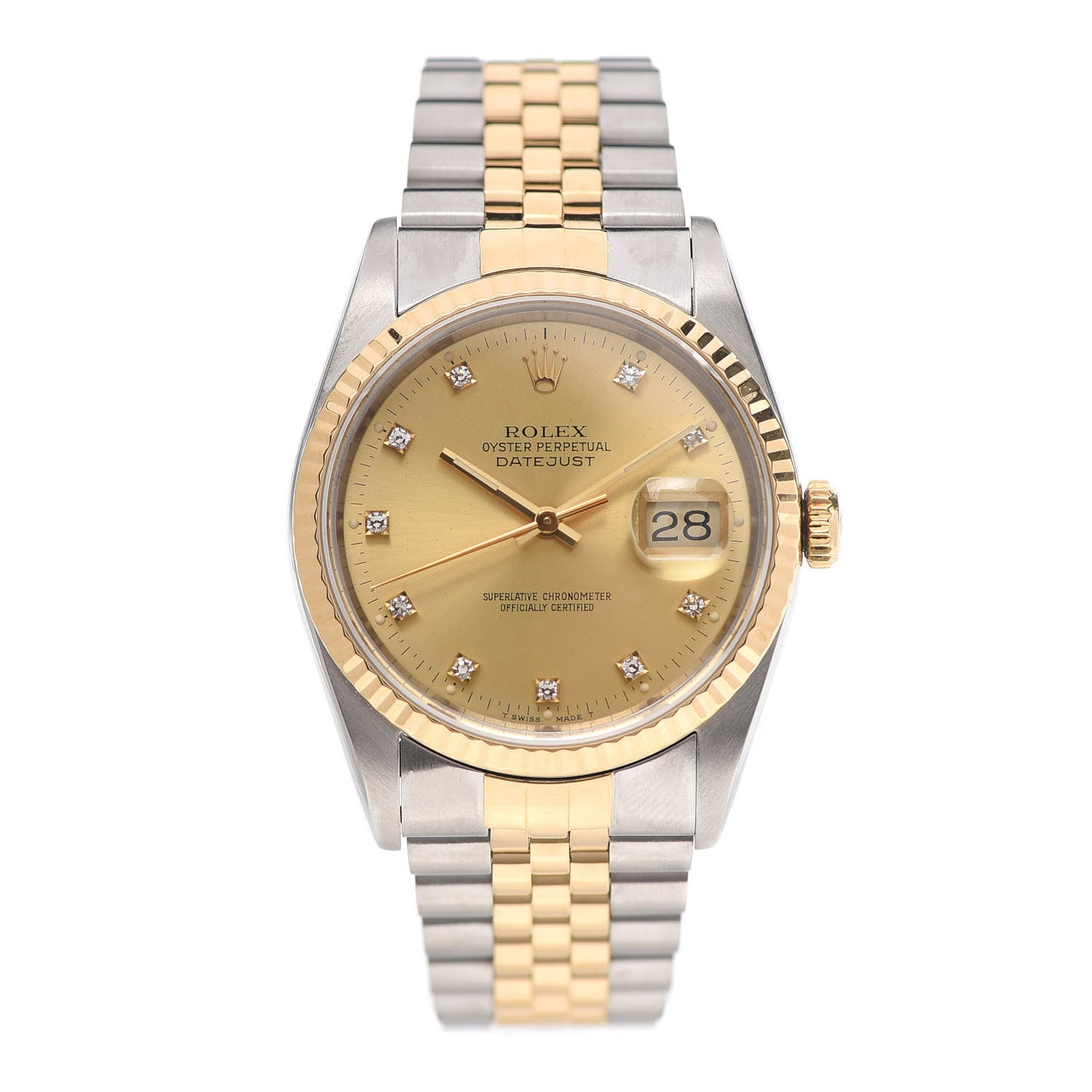 Stainless Steel 18K Yellow Gold Diamond 36mm Oyster Perpetual Datejust Watch Champagne 16233