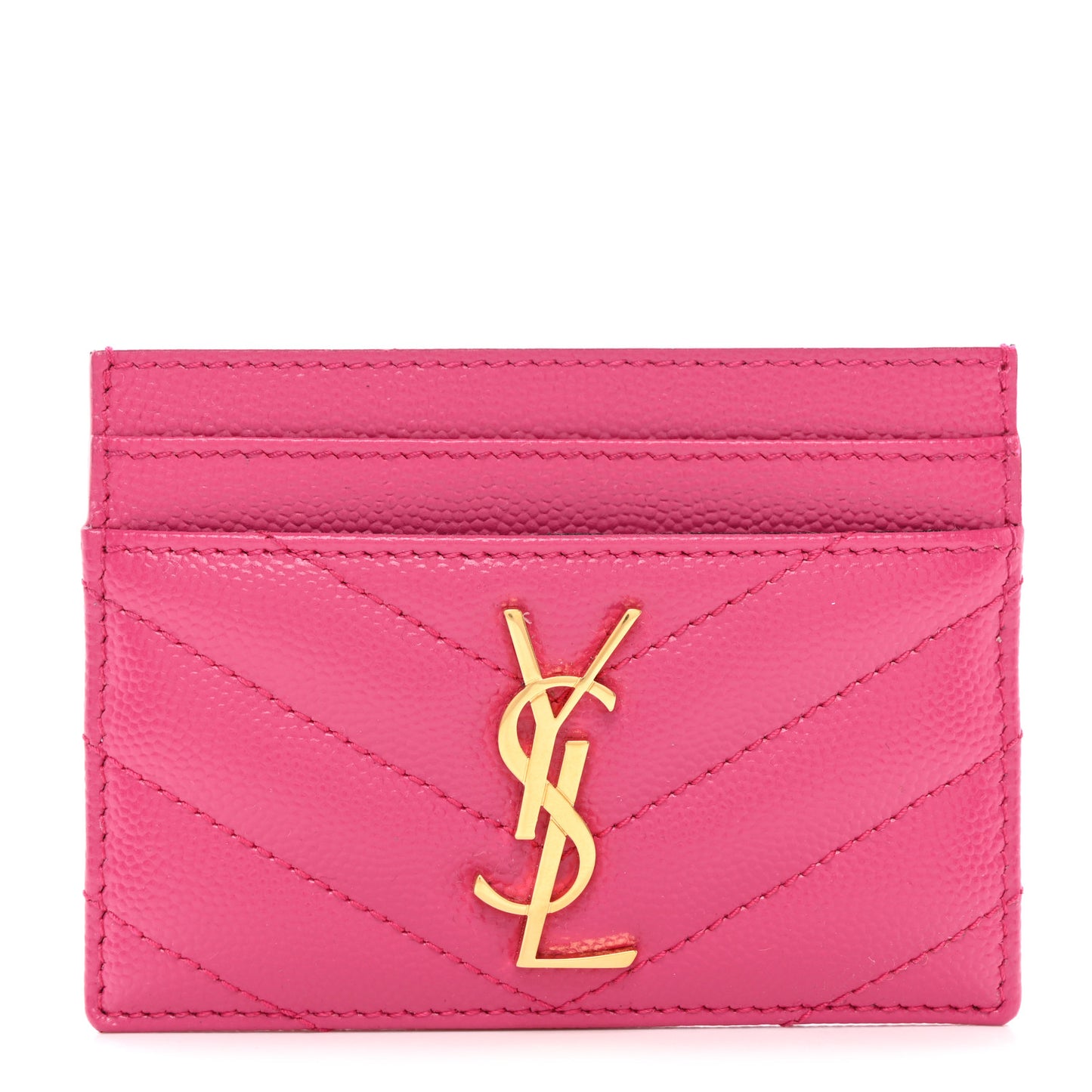 Grain De Poudre Matelasse Chevron Monogram Credit Card Case Fresh Fuxia
