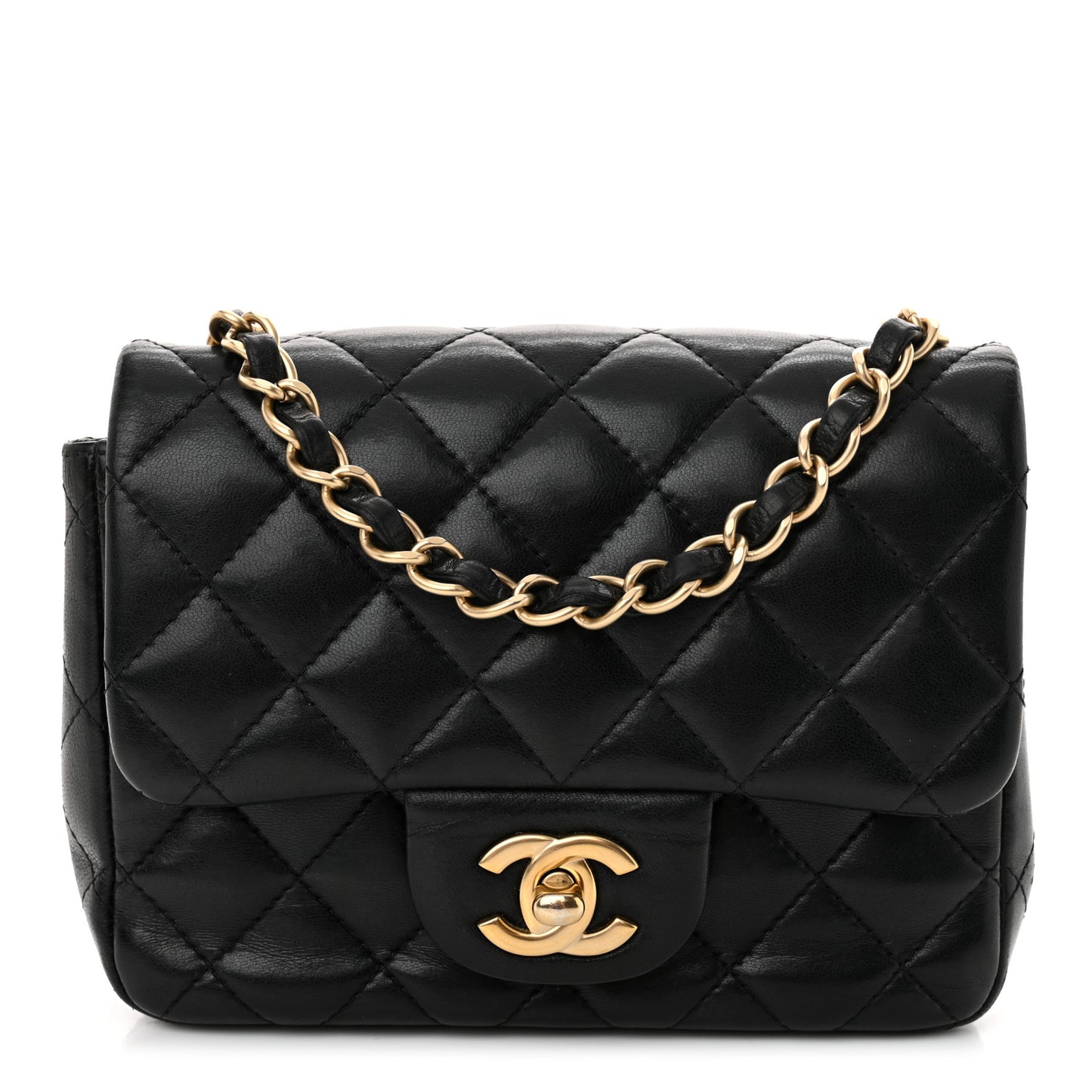 Lambskin Quilted Mini Square Flap Black