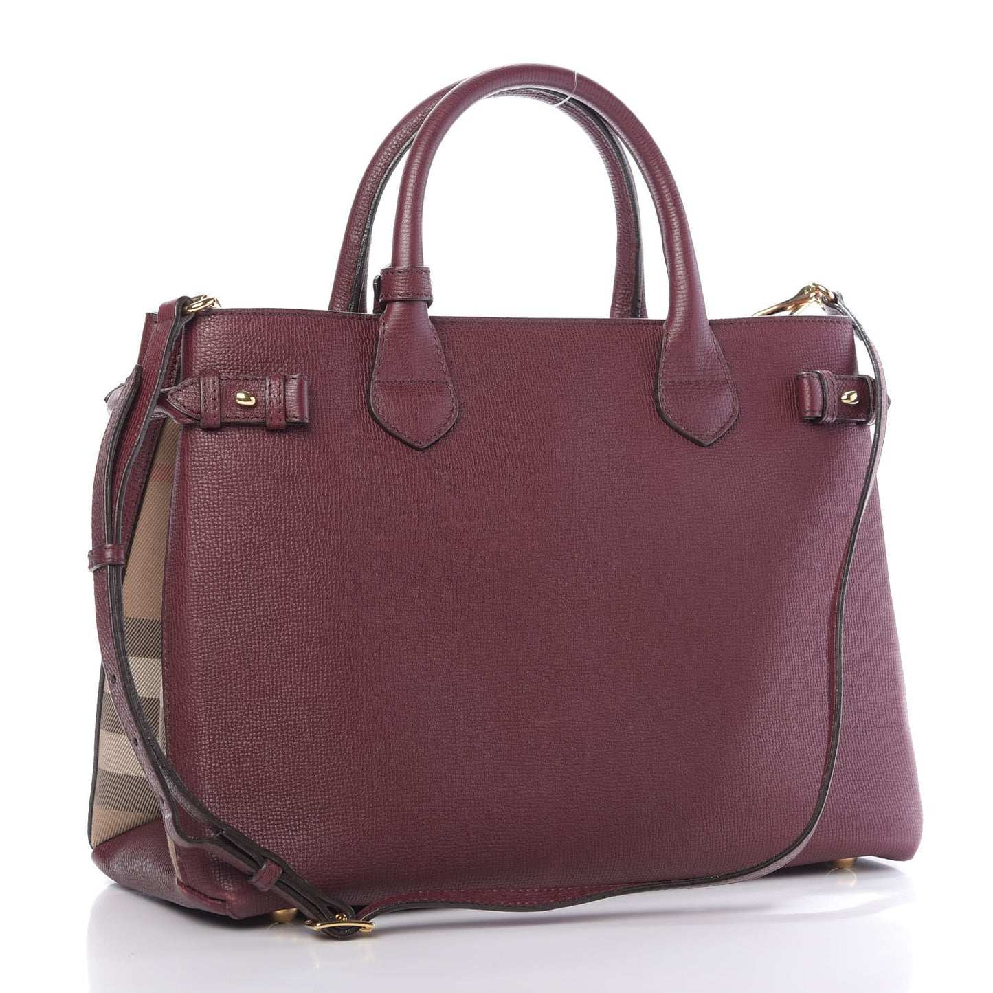 Grainy Calfskin House Check Medium Banner Tote Mahogany Red