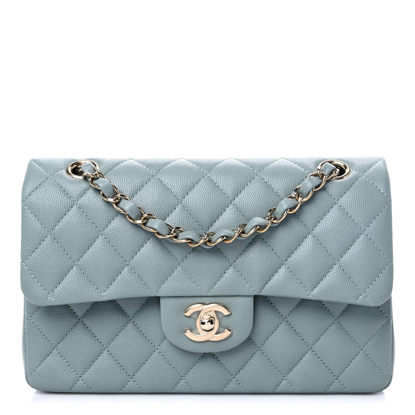 Caviar Quilted Small Double Flap Grey