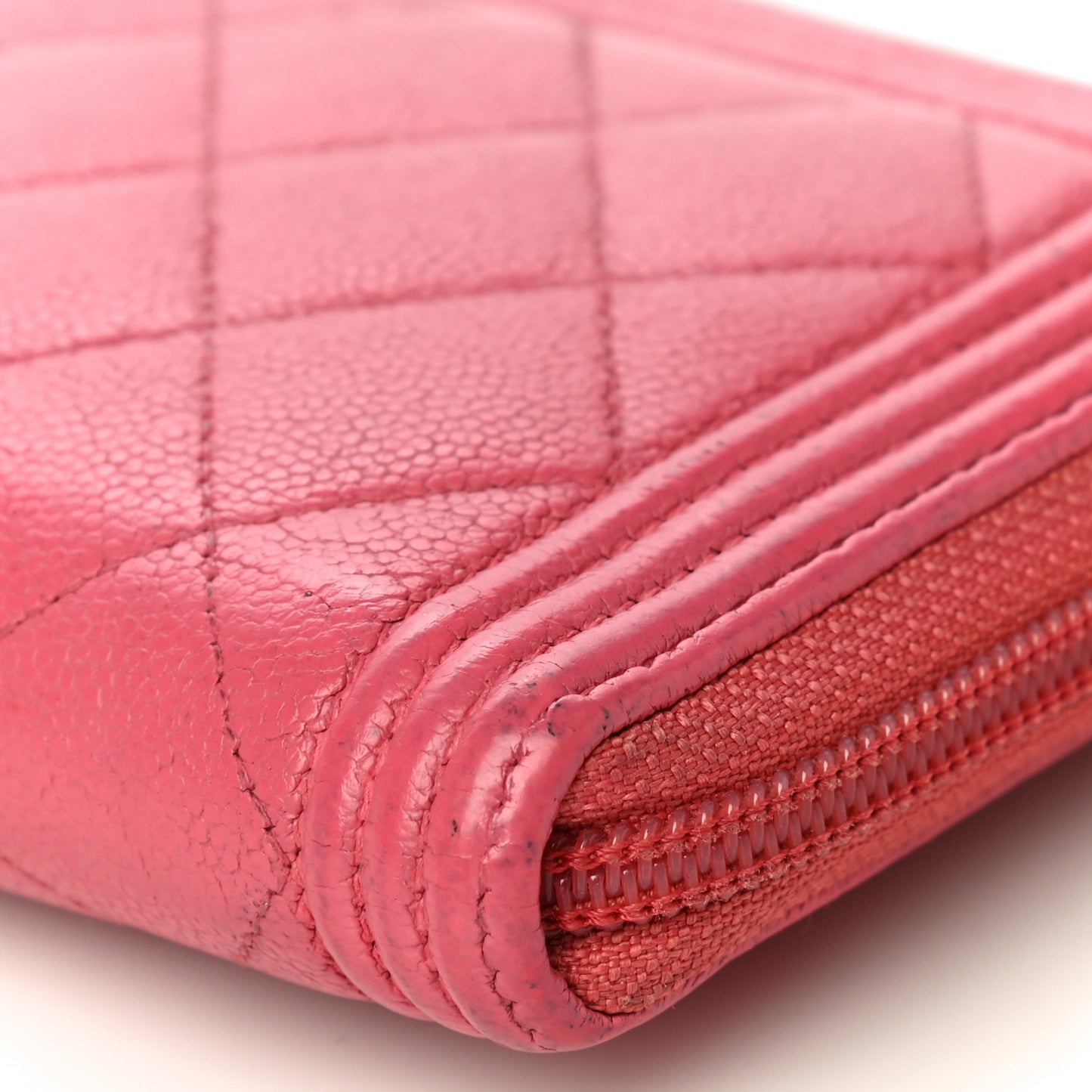 Caviar Quilted Large Boy Zip Around Wallet Coral