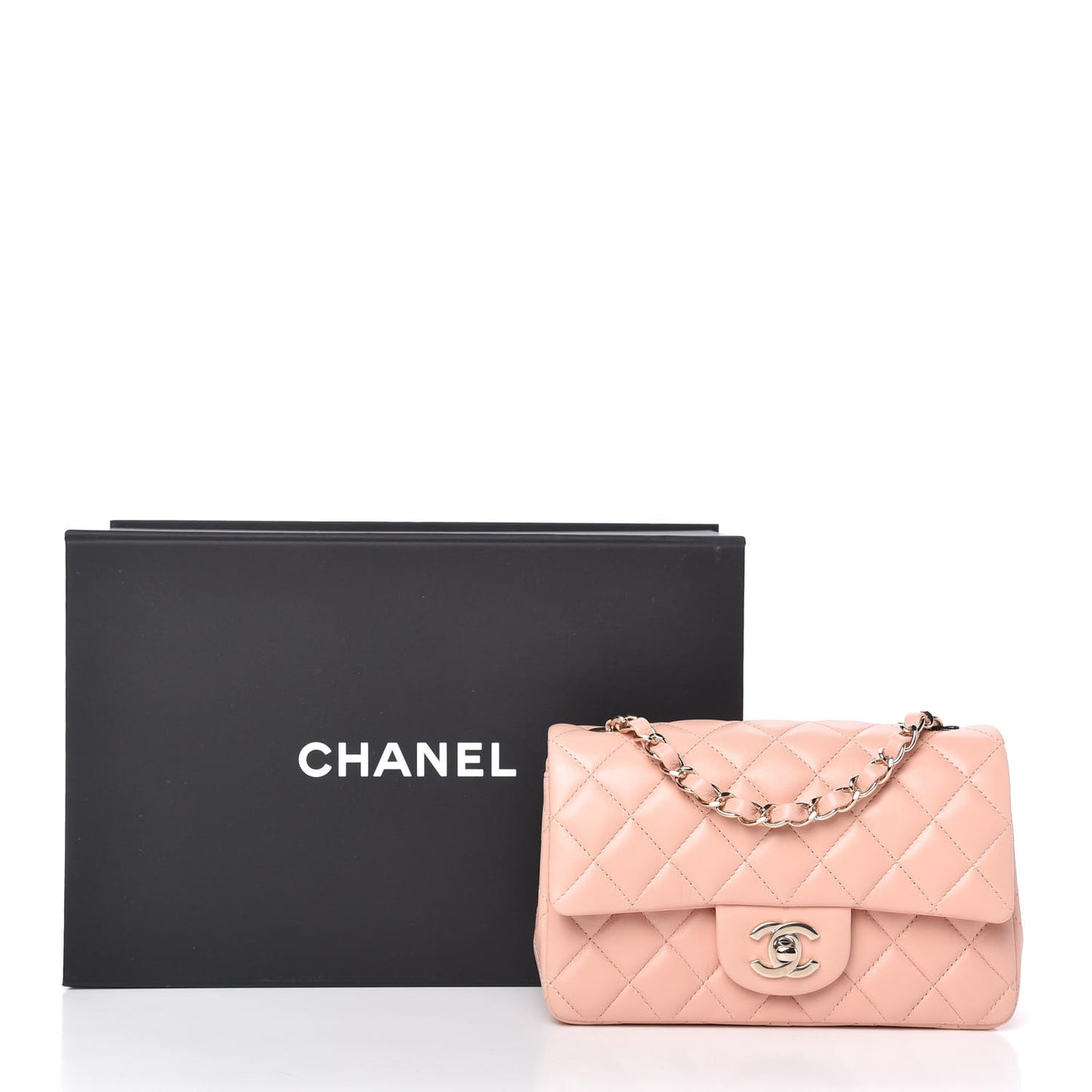 Lambskin Quilted Mini Rectangular Flap Light Pink