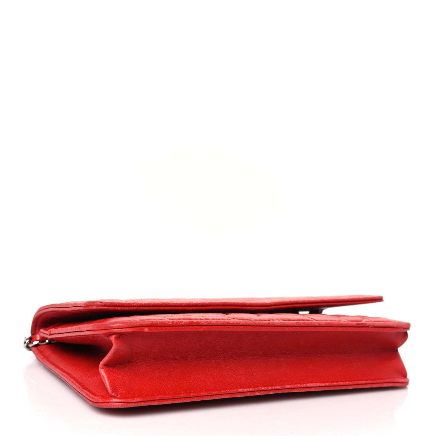 Lambskin Camellia Embossed Wallet on Chain WOC Red