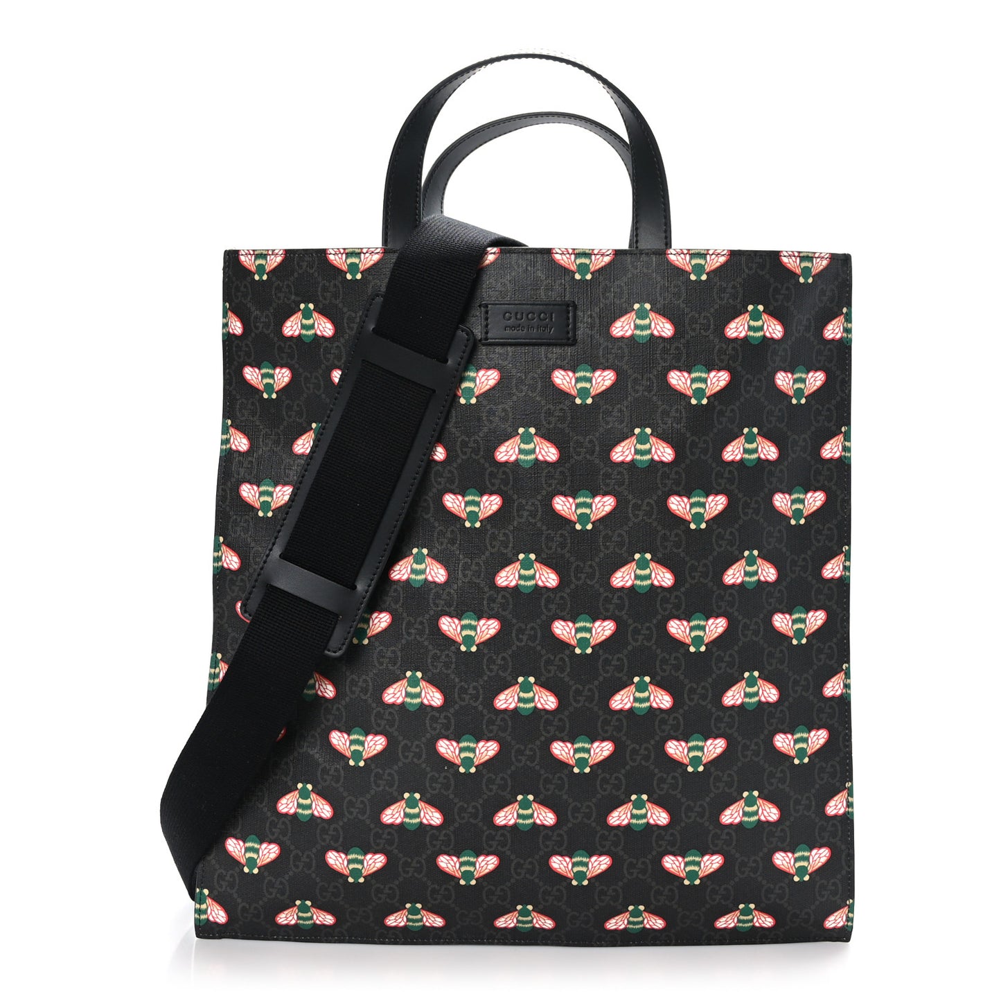 GG Supreme Monogram Bee Multicolor Appia Calfskin Vertical Tote Black Multicolor