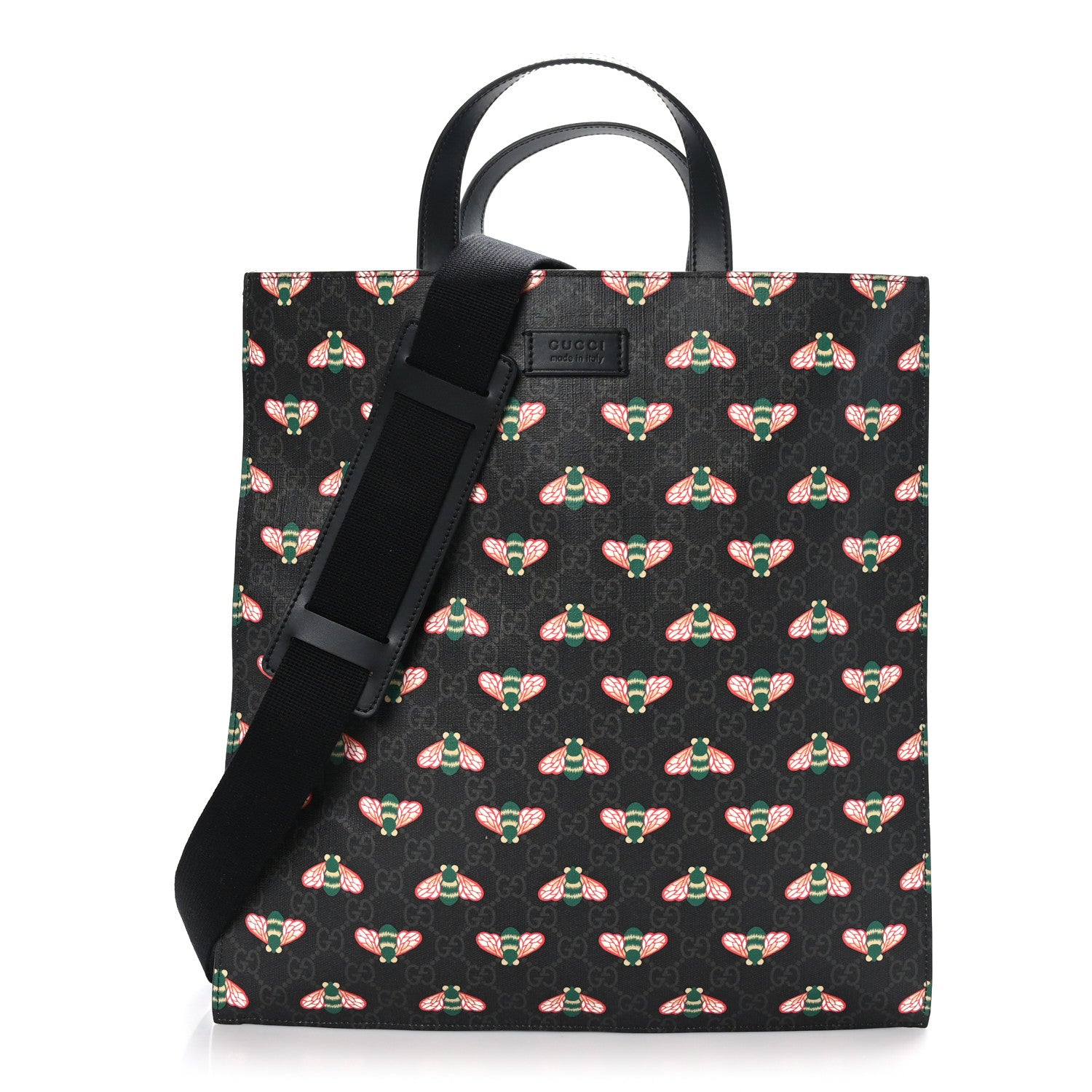 Gucci GG Supreme Monogram Bee Multicolor Appia Calfskin Vertical Tote Black Multicolor 1 of 10