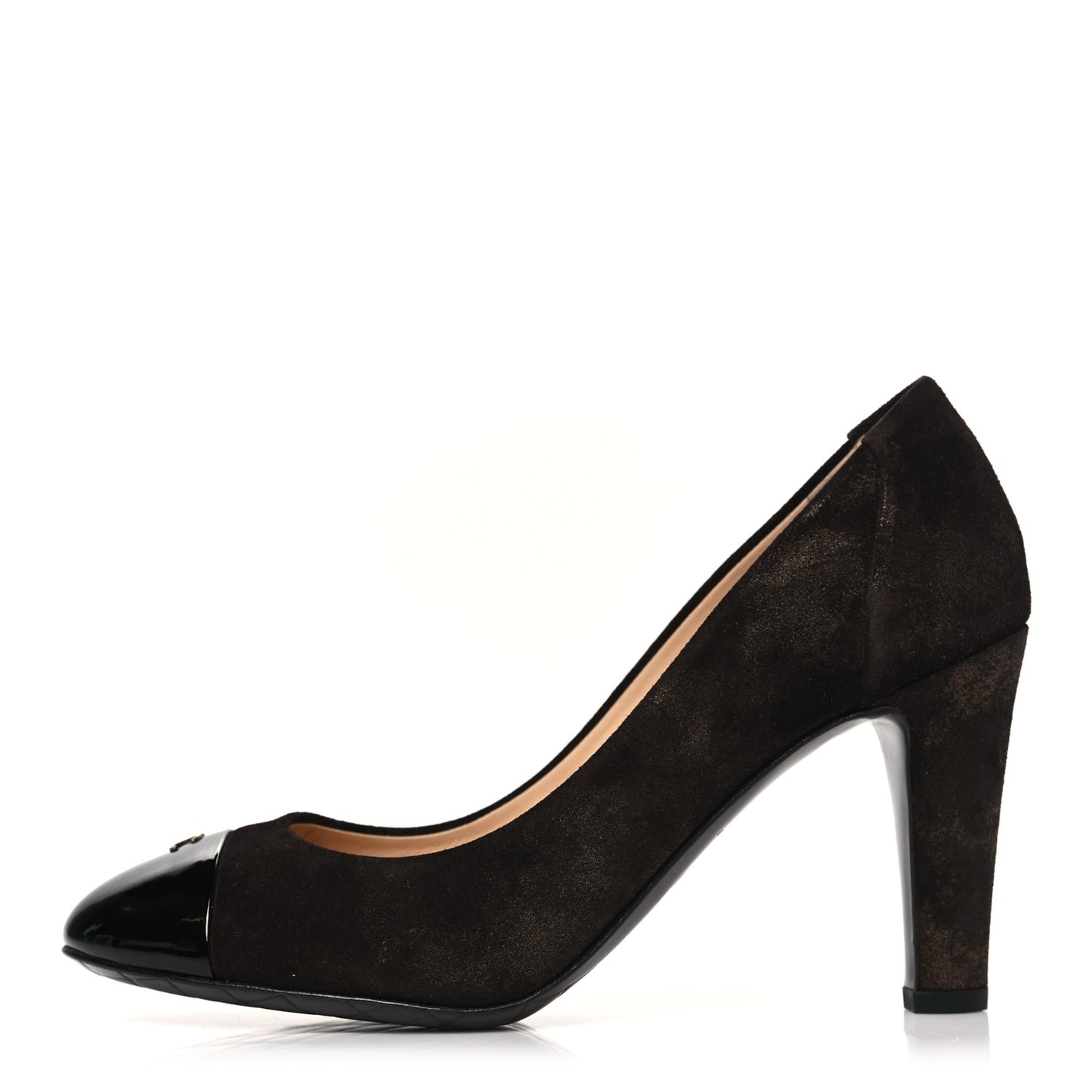 Coated Suede CC Cap Toe Pumps 38.5 Black Brown