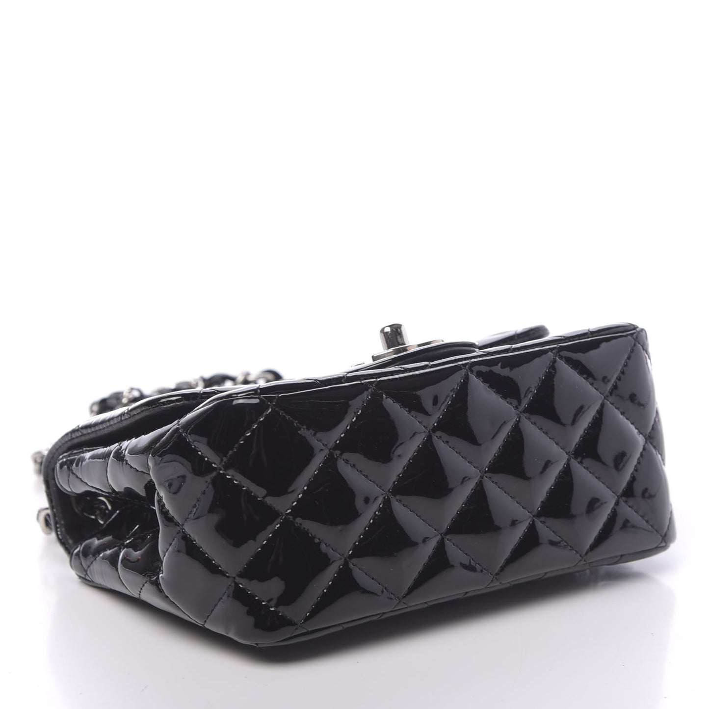 Patent Calfskin Quilted Mini Square Flap Black