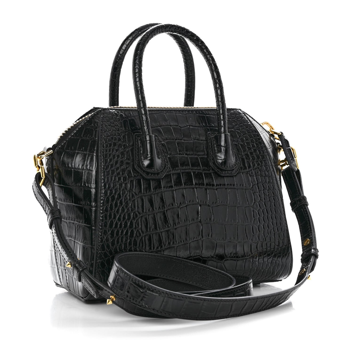 Calfskin Crocodile Embossed Mini Antigona Black