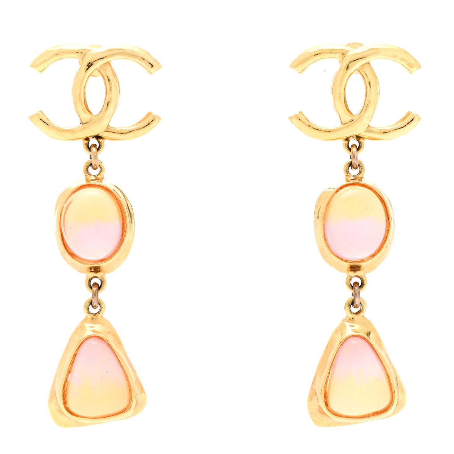 Metal Resin CC Drop Earrings Gold Pink Orange