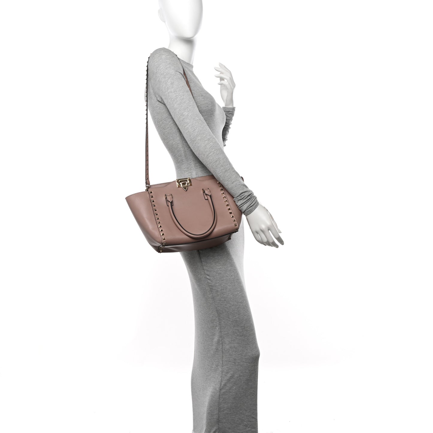 Vitello Small Rockstud Double Handle Tote Poudre