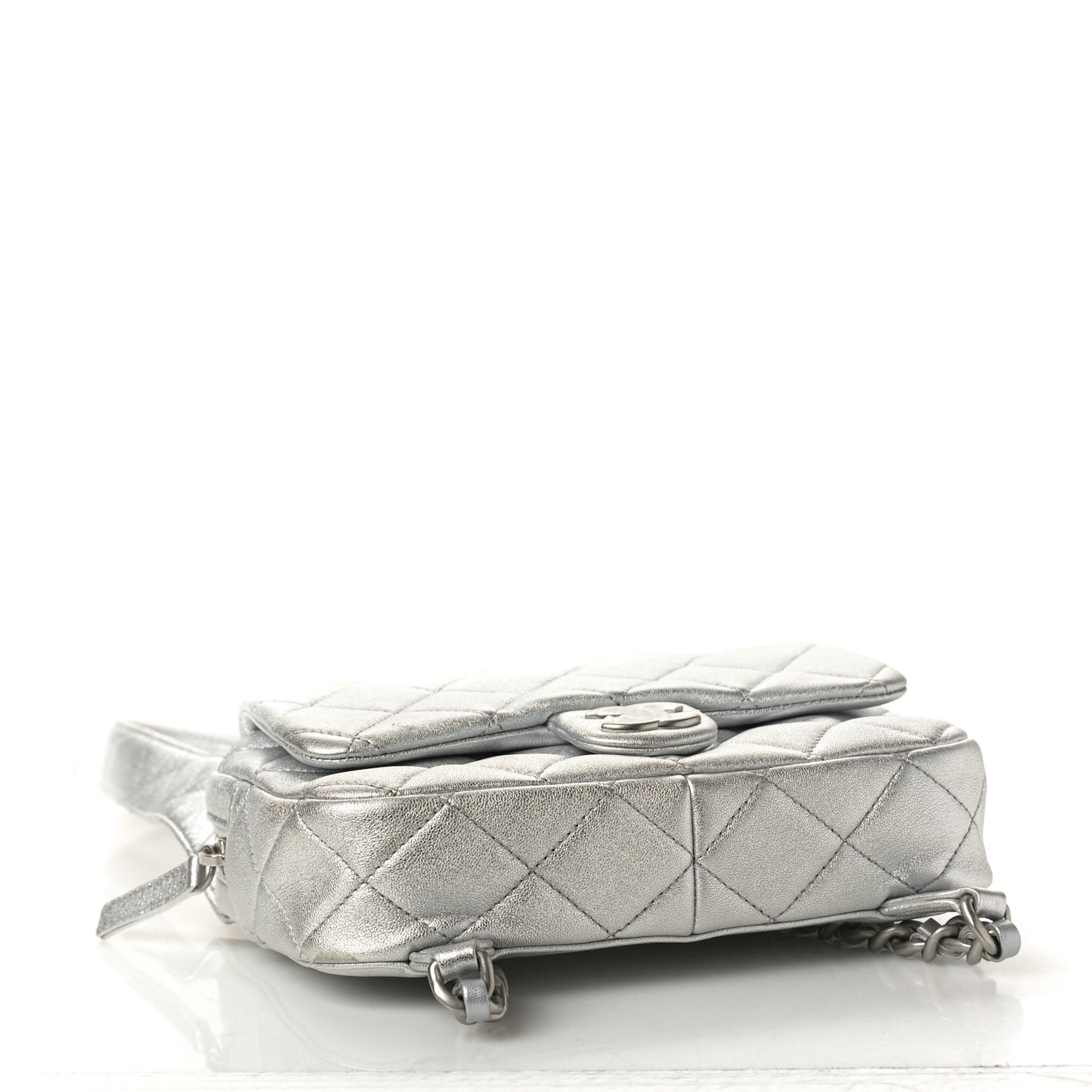 Metallic Lambskin Quilted Flap Backpack Silver