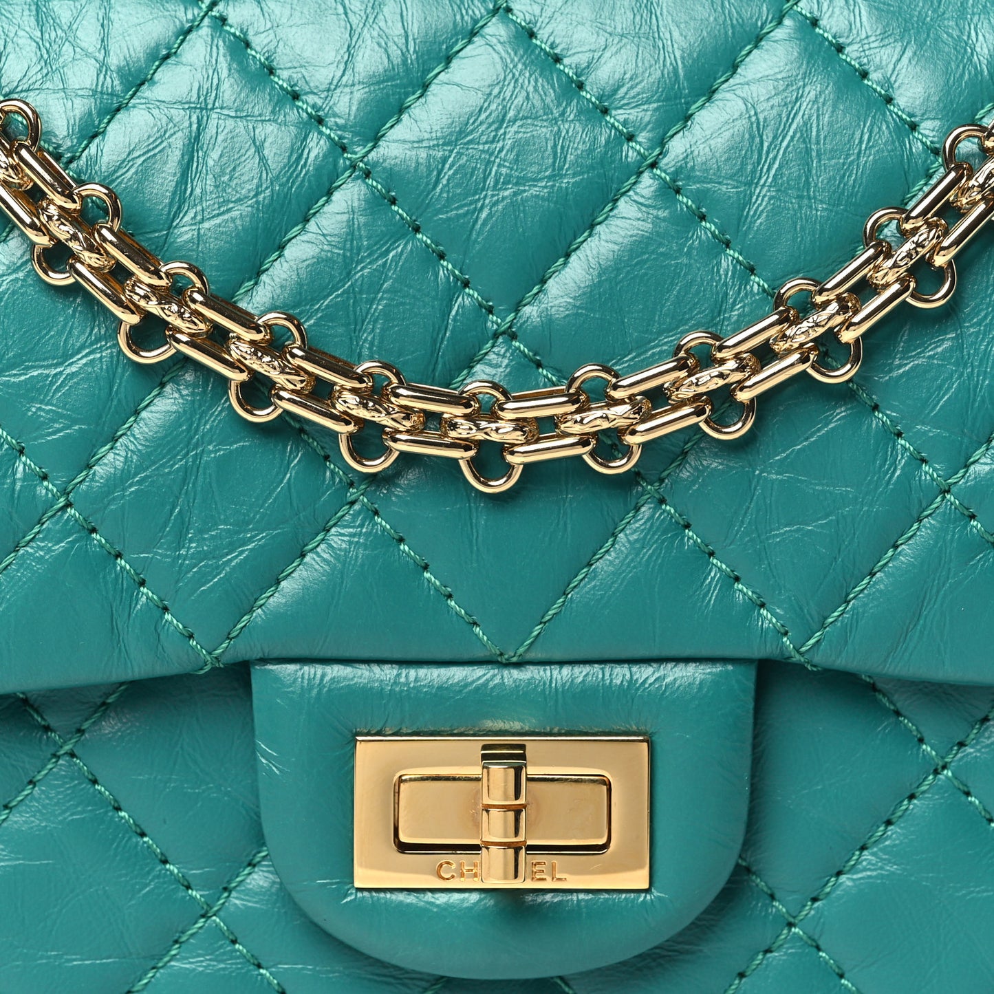 Aged Calfskin Quilted 2.55 Reissue Mini Flap Green