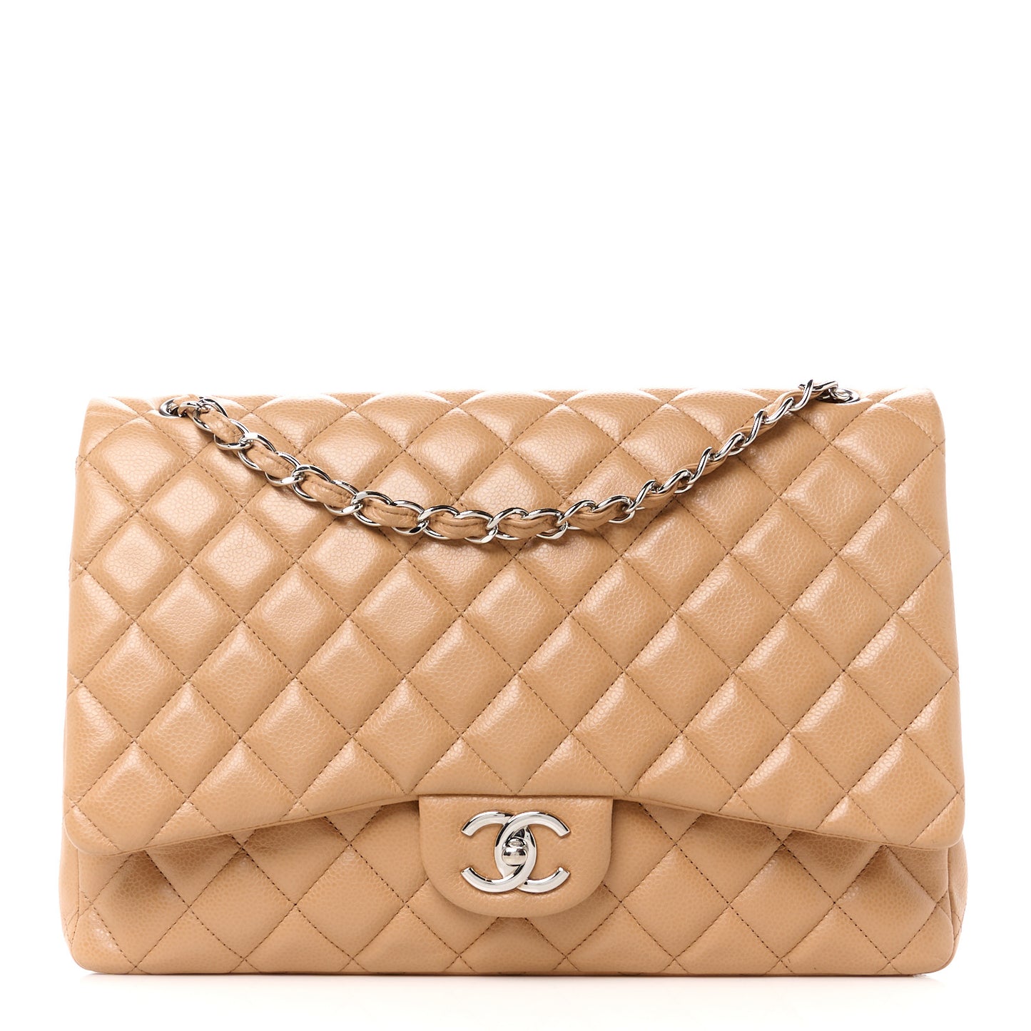 Caviar Quilted Maxi Double Flap Dark Beige
