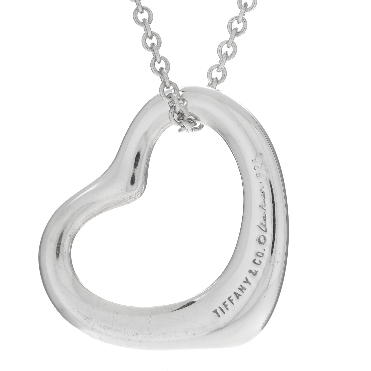 Tiffany Sterling Silver 22mm Elsa Peretti Open Heart Pendant Necklace 3 of 4
