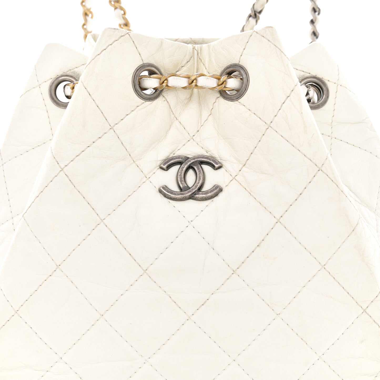 Aged Calfskin Quilted Small Gabrielle Backpack White