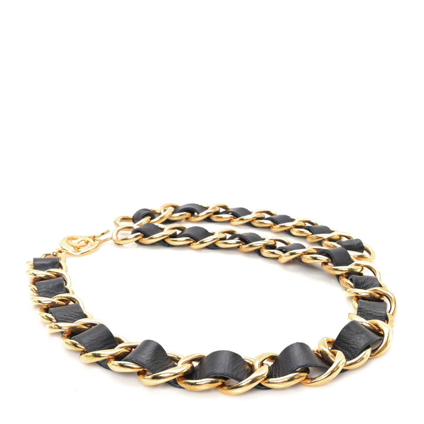 Lambskin Chain CC Medallion Belt Belt Black Gold