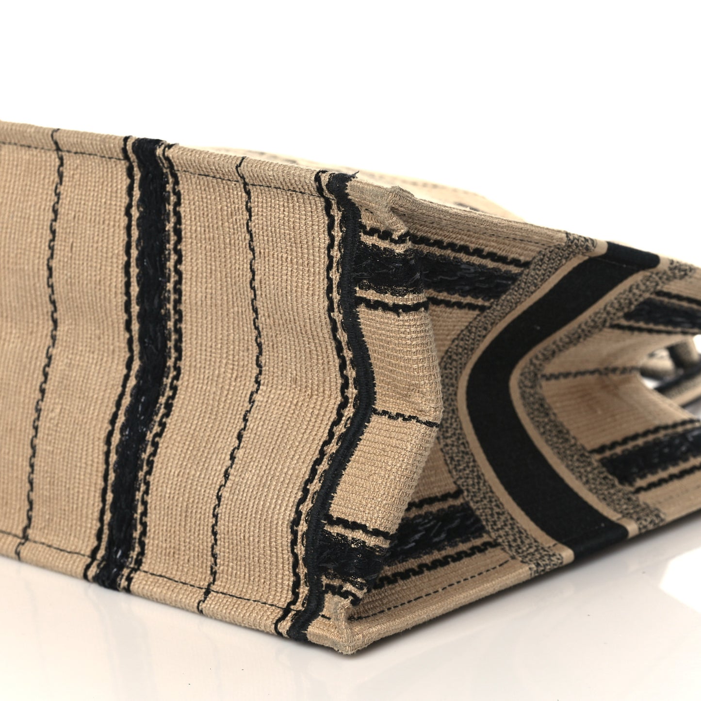 Canvas Embroidered Medium Bayadere Book Tote Black Beige