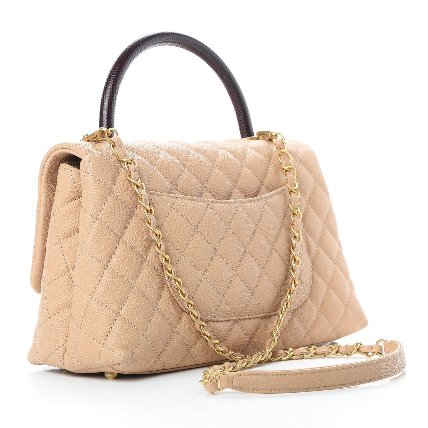 Chanel Caviar Lizard Embossed Quilted Small Coco Handle Flap Beige 3 of 11