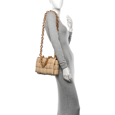 Lambskin Maxi Intreccio Padded Chain Cassette Crossbody Bag Porridge