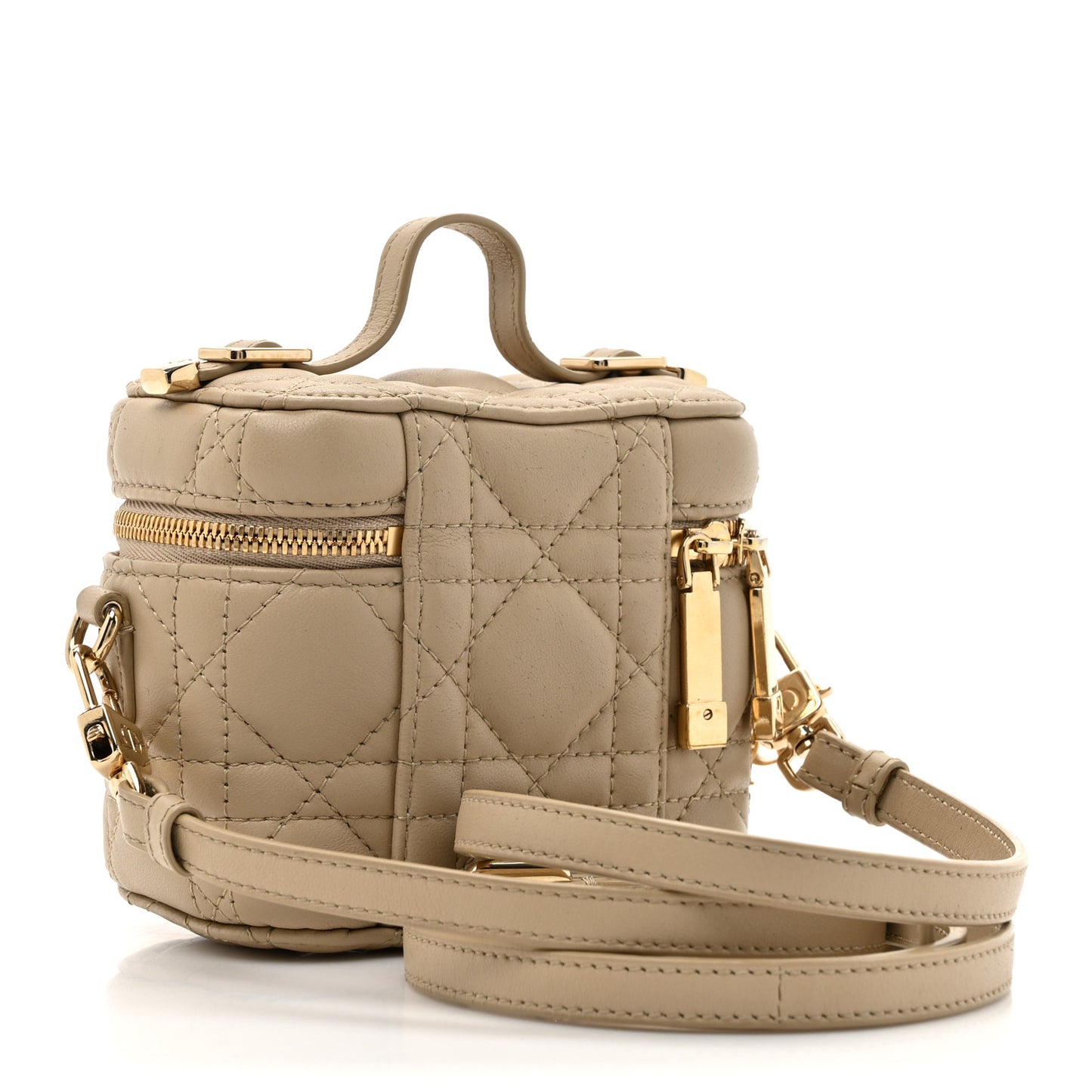 Lambskin Cannage Micro Lady Dior Vanity Case Beige