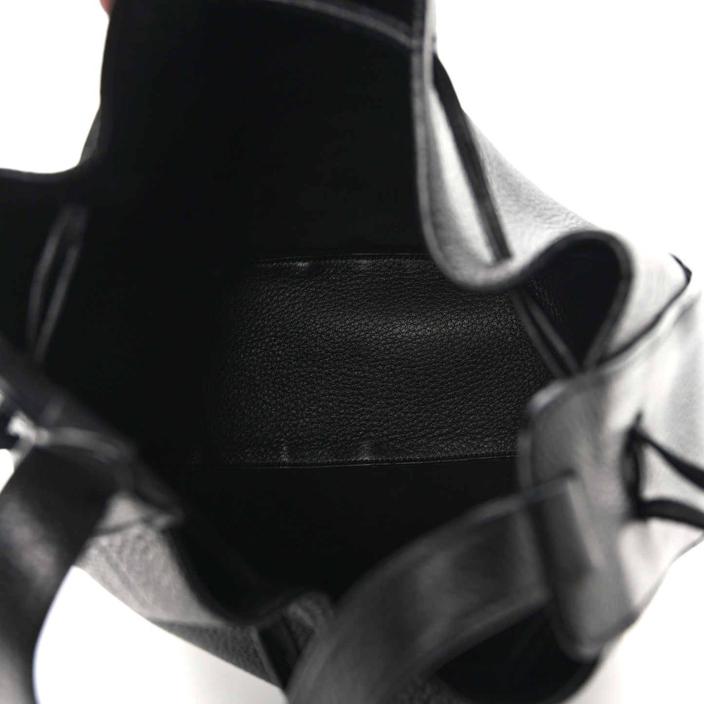 Grained Calfskin Drawstring Bucket Bag Black