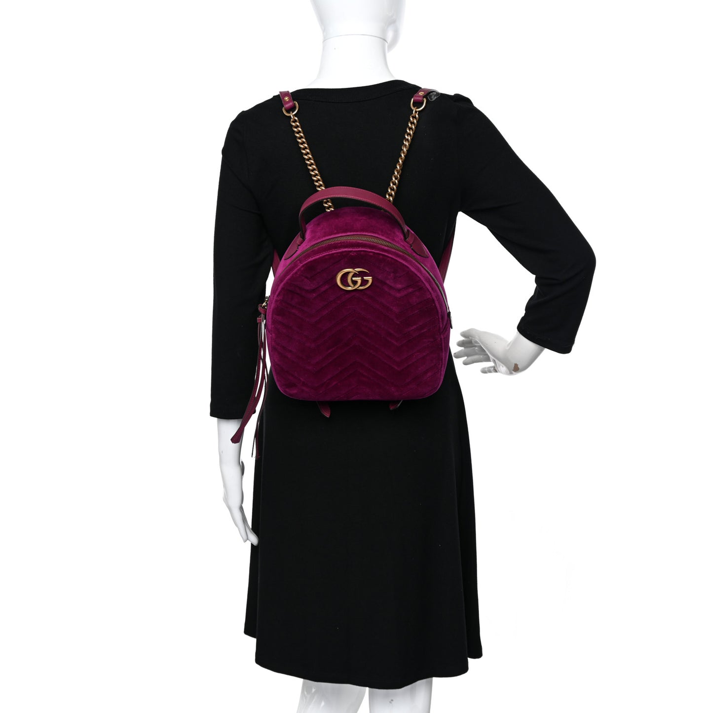 Velvet Matelasse GG Marmont Dome Backpack Fuchsia Violet Cyclamen