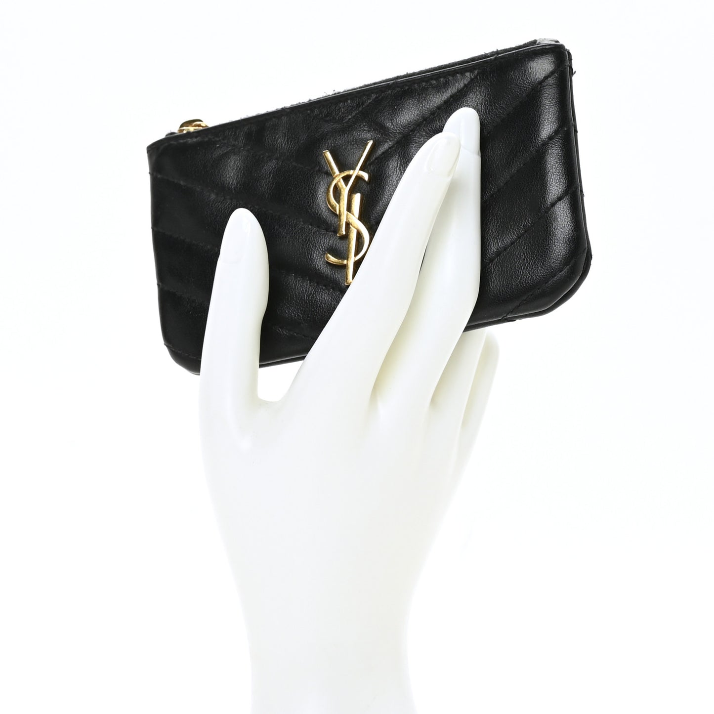 Calfskin Matelasse Monogram Key Pouch Black