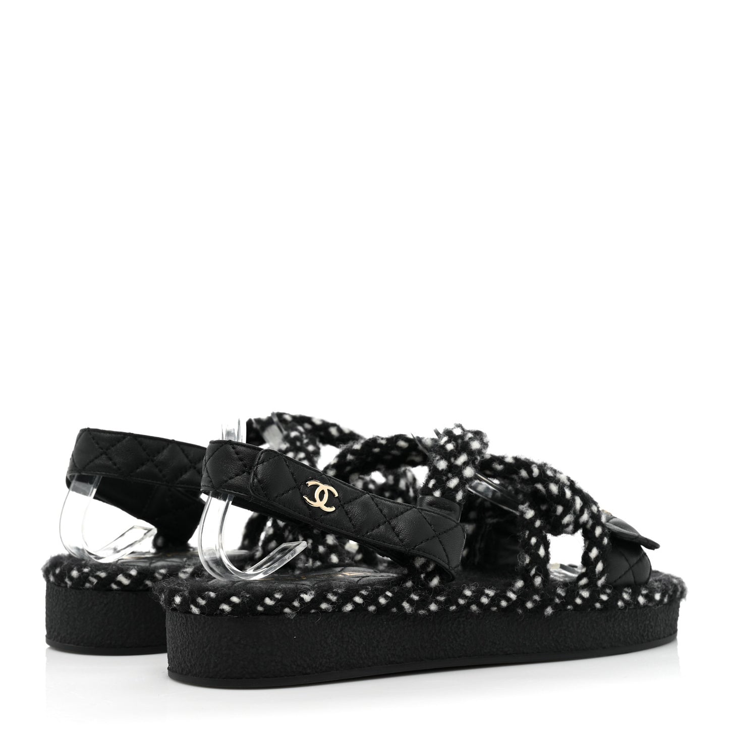Cord Lambskin Quilted Logo Sandals 37 Black White