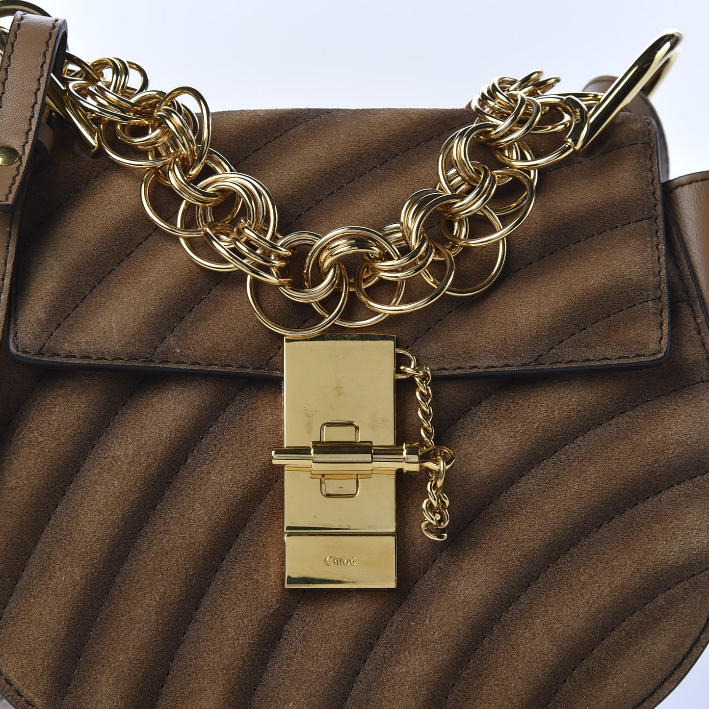 Suede Calfskin Quilted Drew Bijou Shoulder Bag Nut